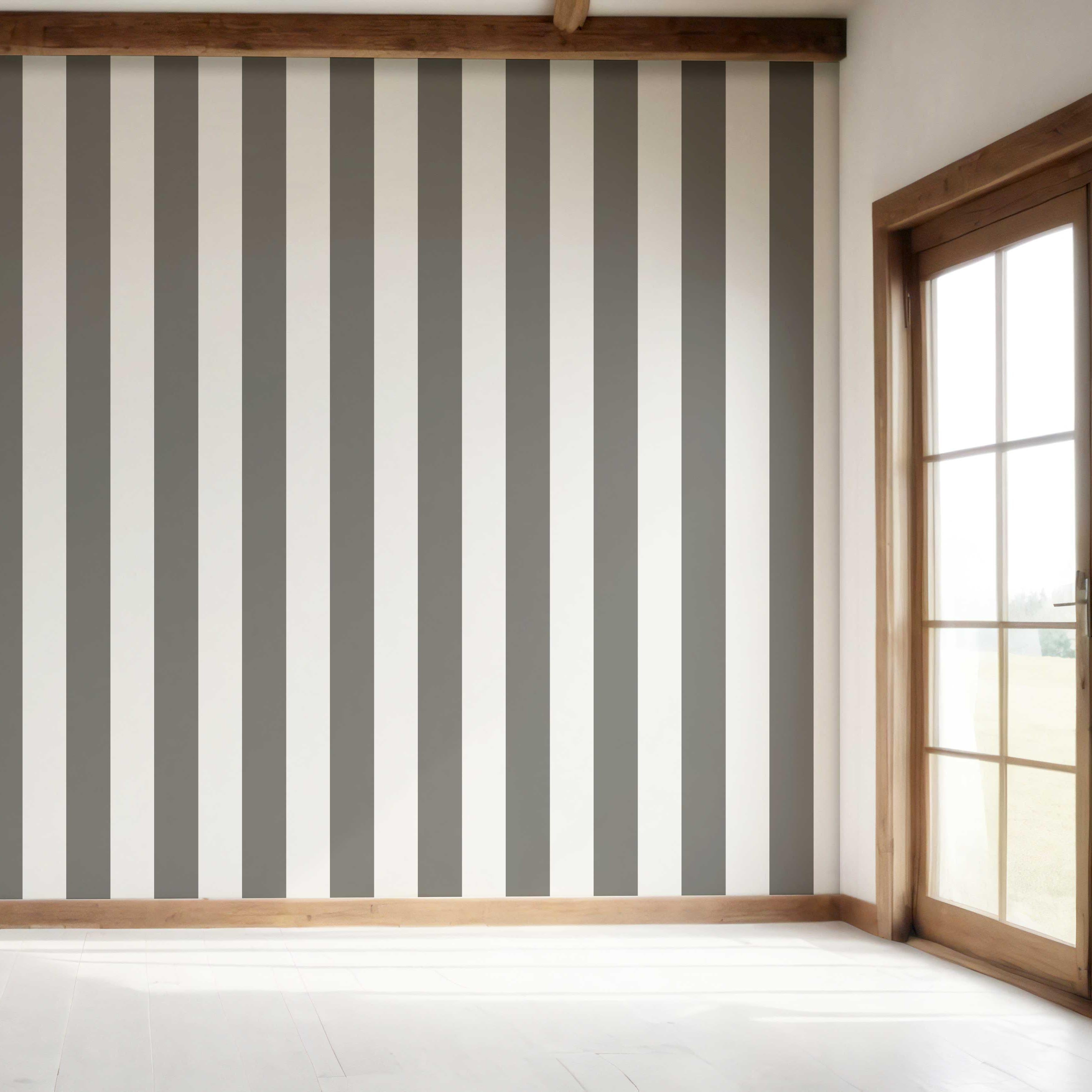 Neutral Geometric Striped Bedroom Wallpaper Sample (Dark Gray/ White)