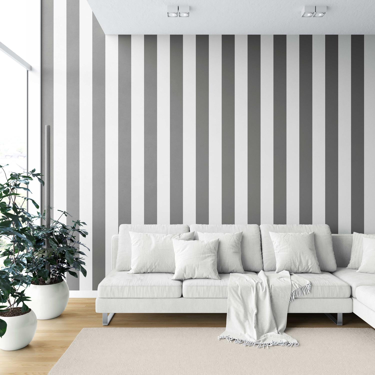 Neutral Geometric Striped Kitchen Wallpaper (Dark Gray/ White)