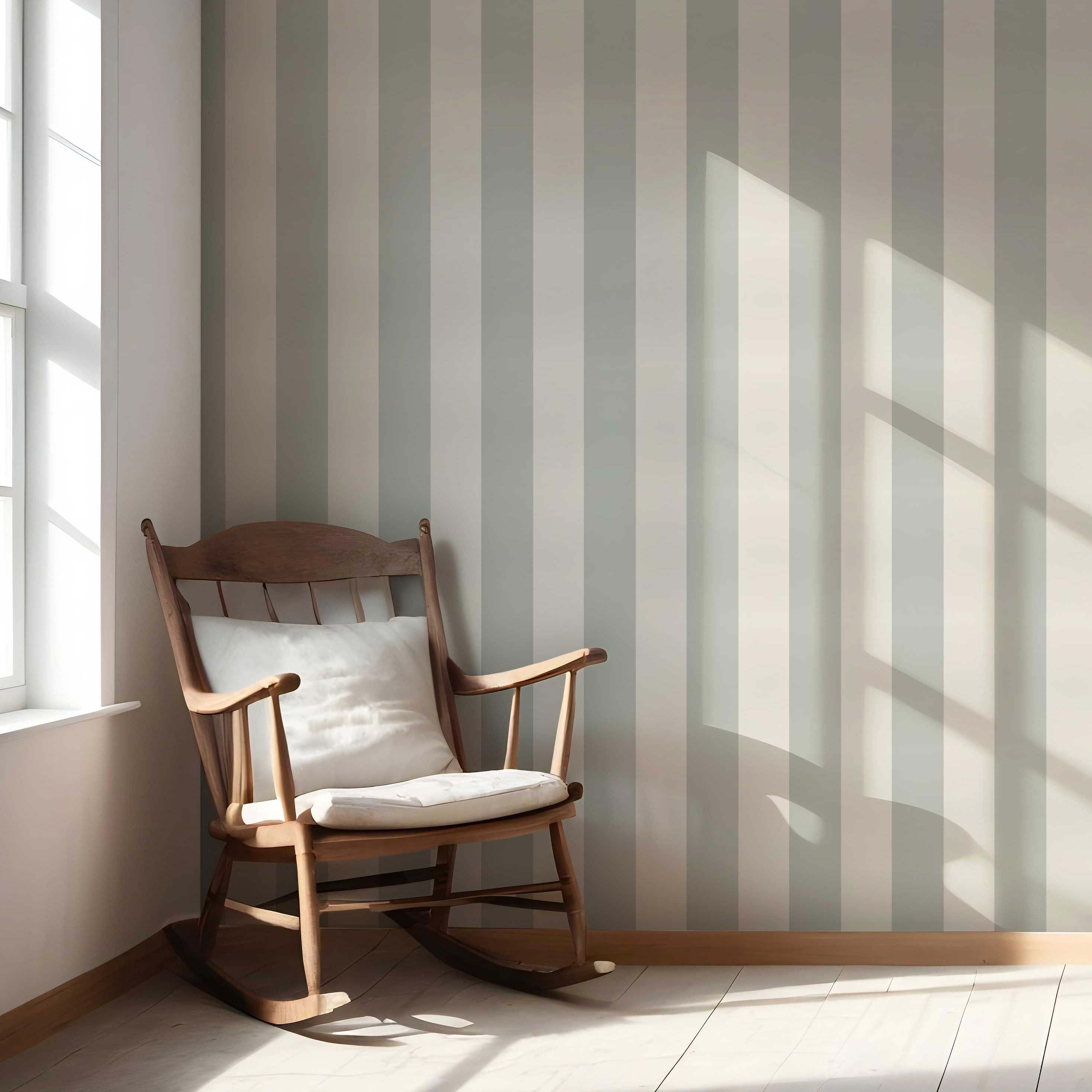 Neutral Geometric Striped Nursery Wallpaper Sample (Sage Gray/ Cream)