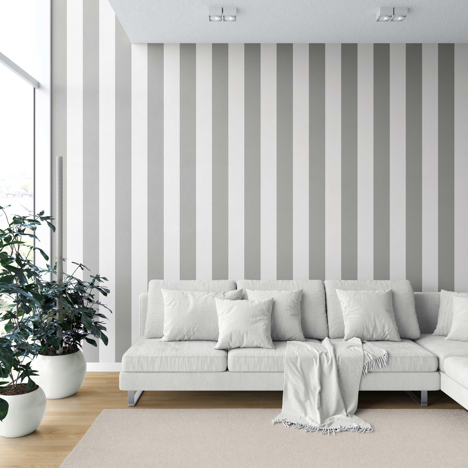 Neutral Geometric Striped Kitchen Wallpaper Sample (Gray/ White)