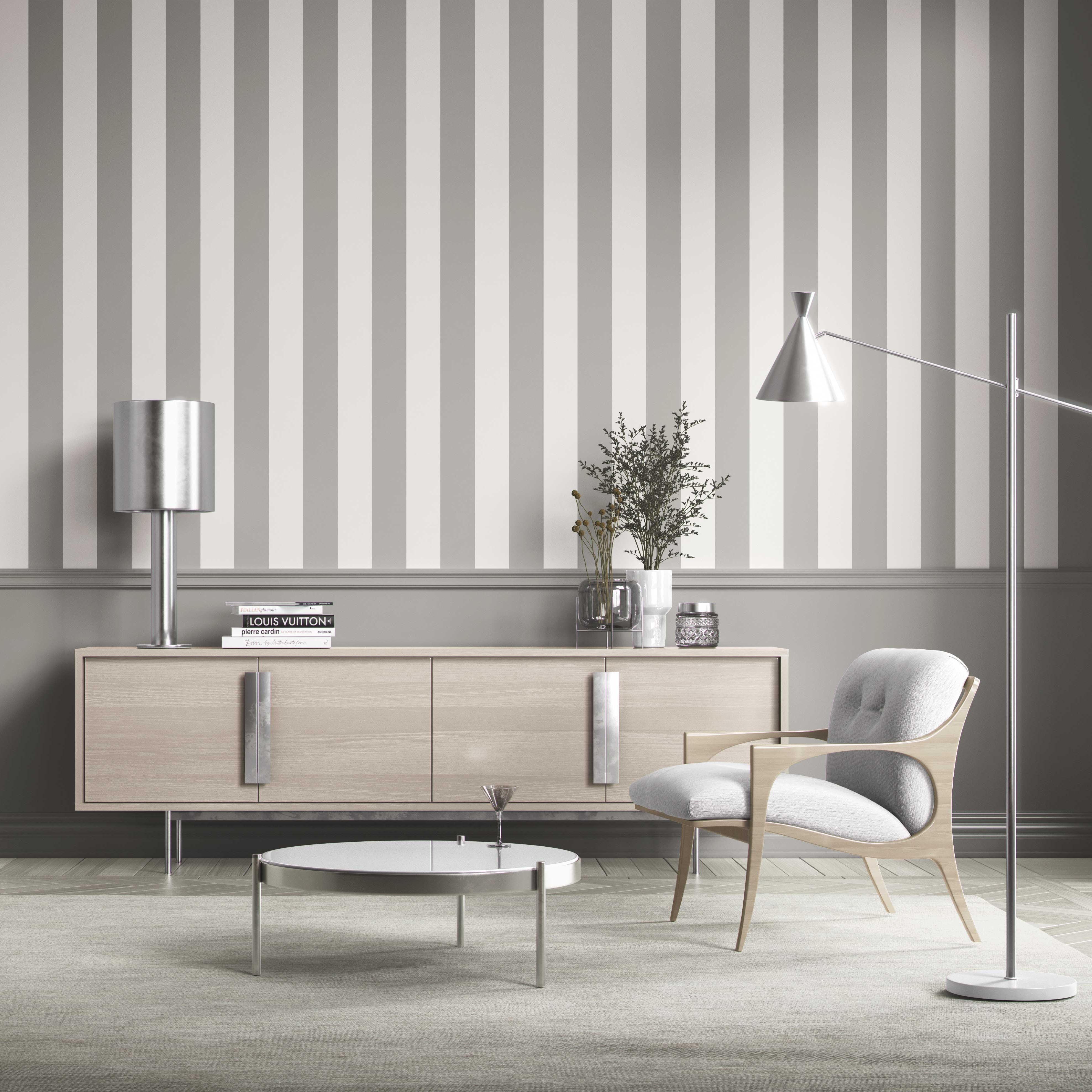Neutral Geometric Striped Shower Toilet Wallpaper Sample (Gray/ White)