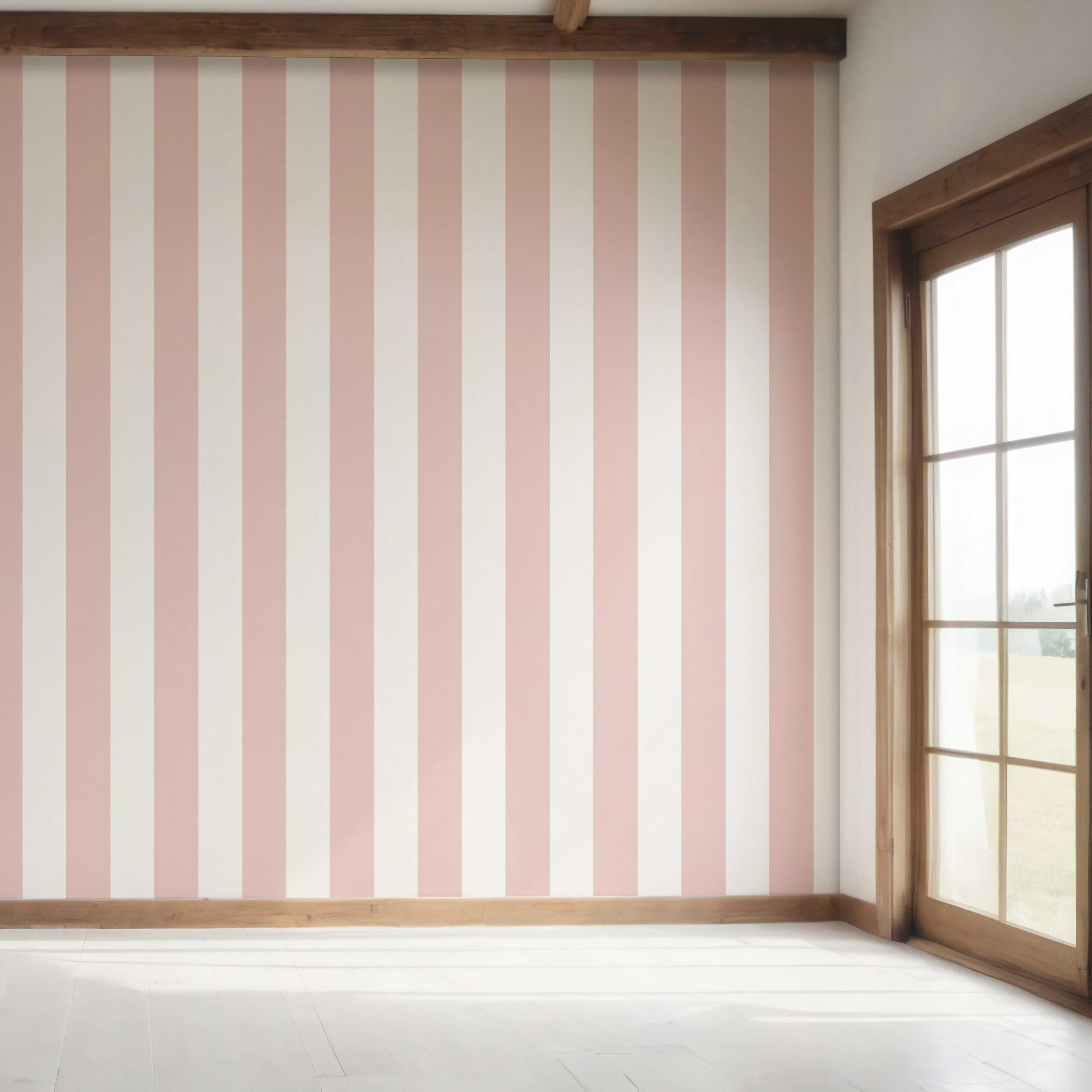 Geometric Striped Bedroom Wallpaper (Blush Pink/ White)