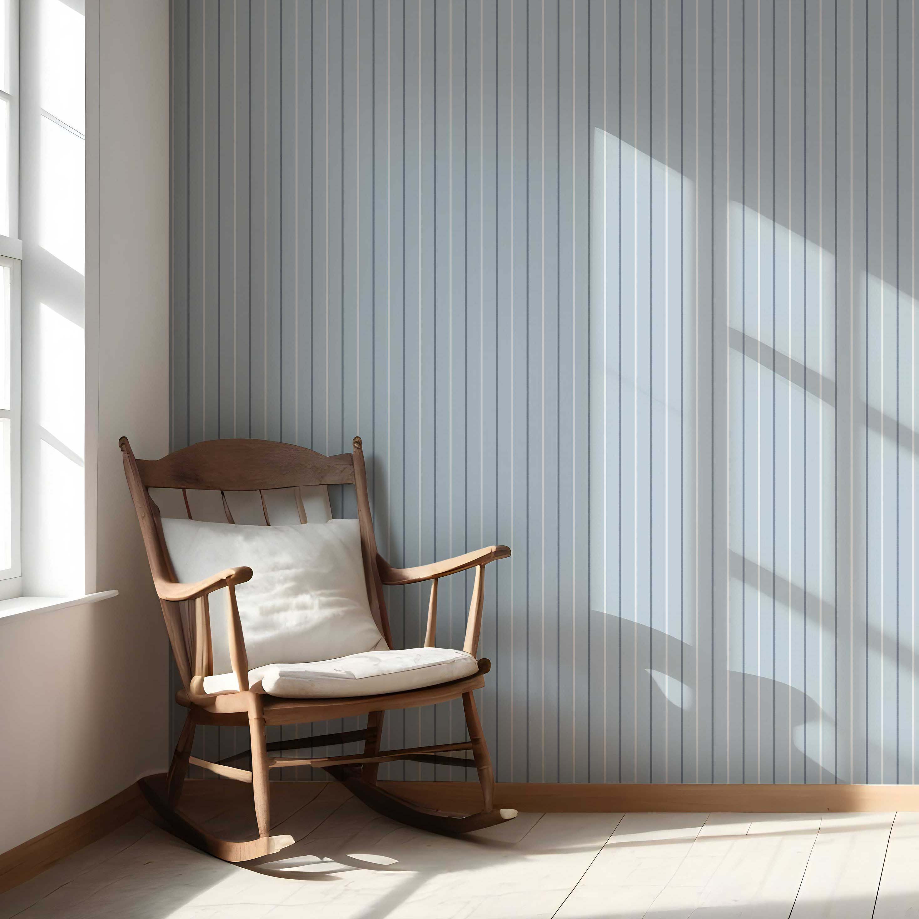 Geometric Striped Nursery Wallpaper Sample (Blue)