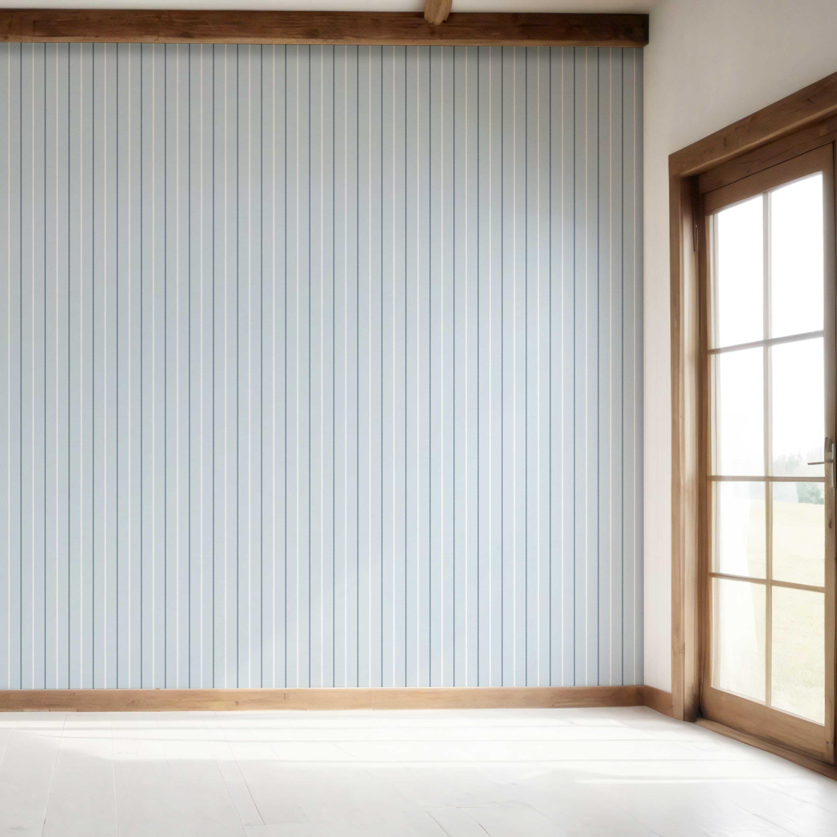 Geometric Striped Bedroom Wallpaper Sample (Blue)