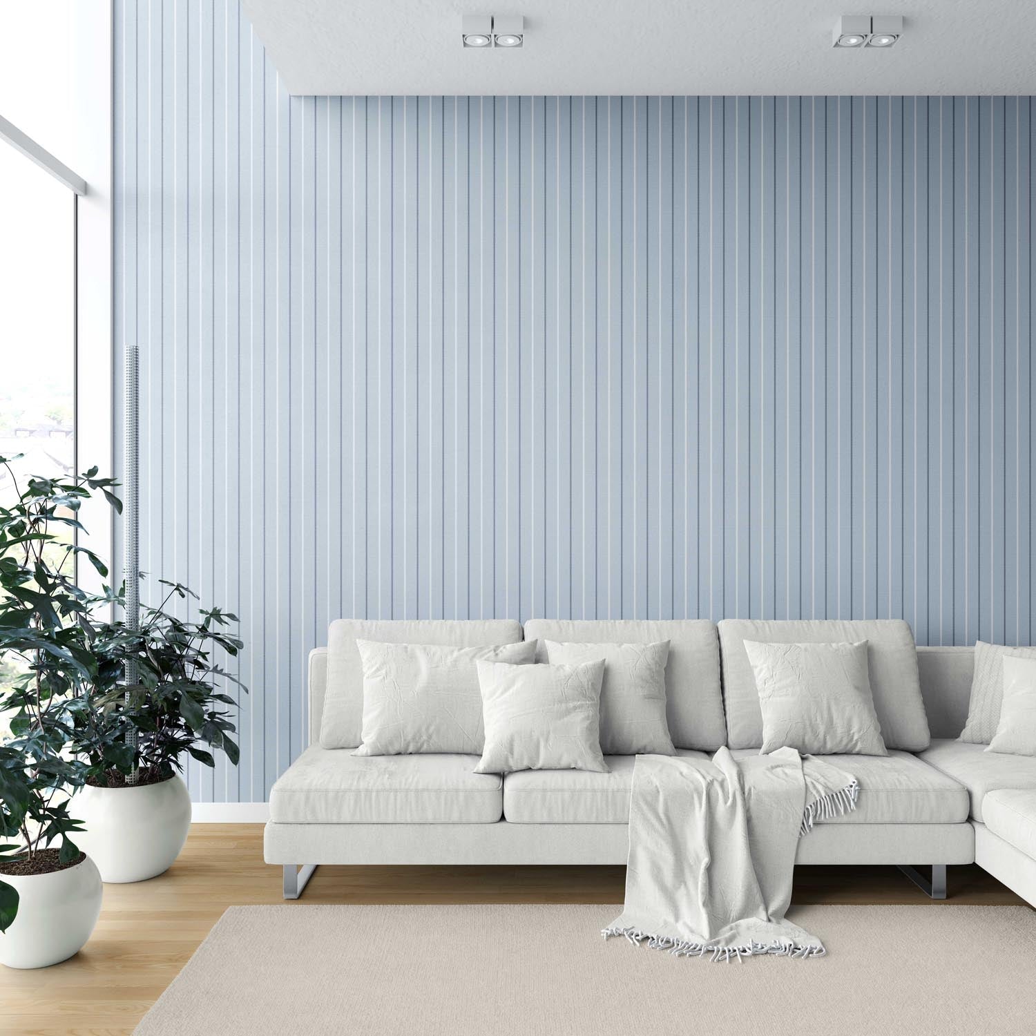 Geometric Striped Shower Toilet Wallpaper Sample (Blue)