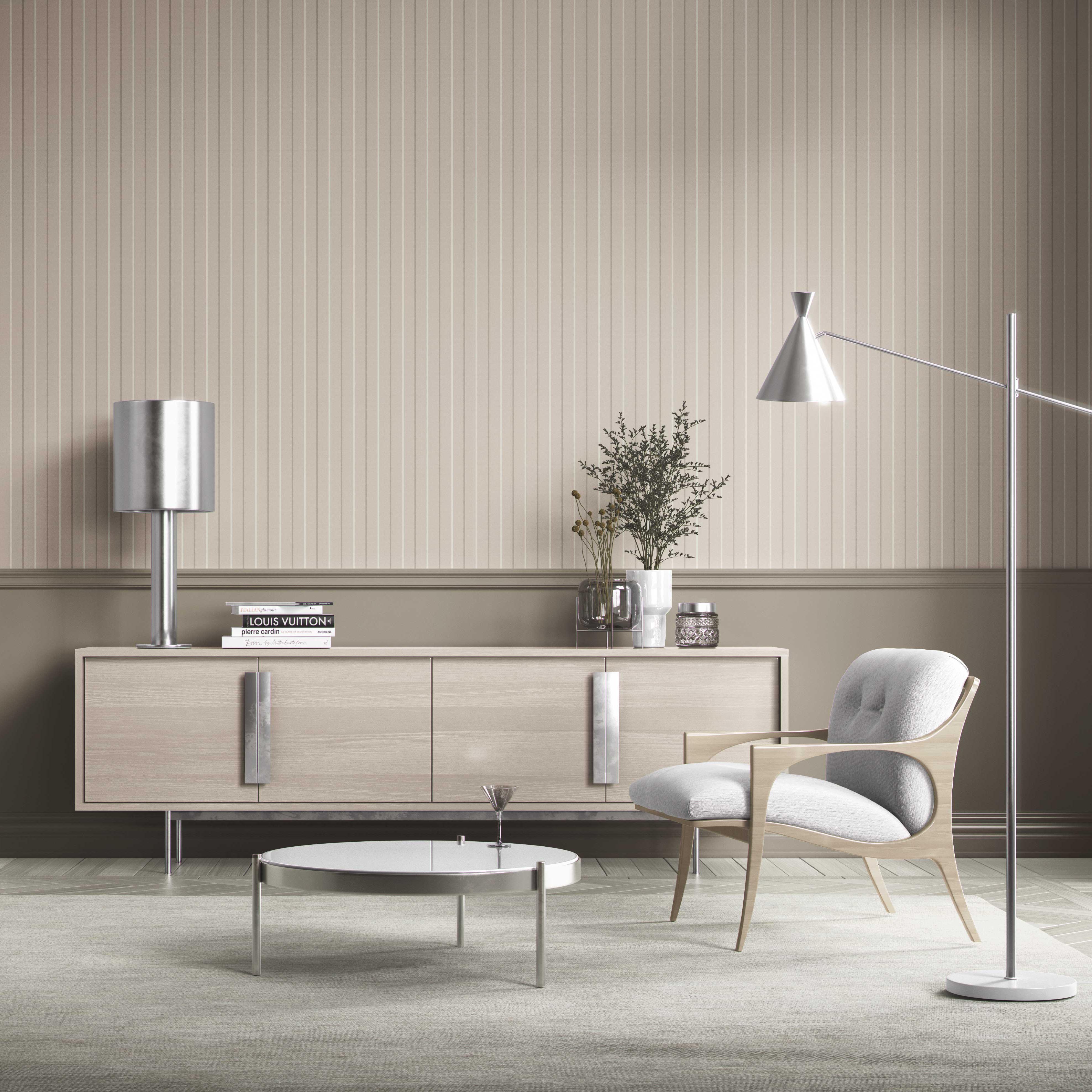 Neutral Geometric Striped Bathroom Wallpaper Sample (Neutral Brown/ Beige)