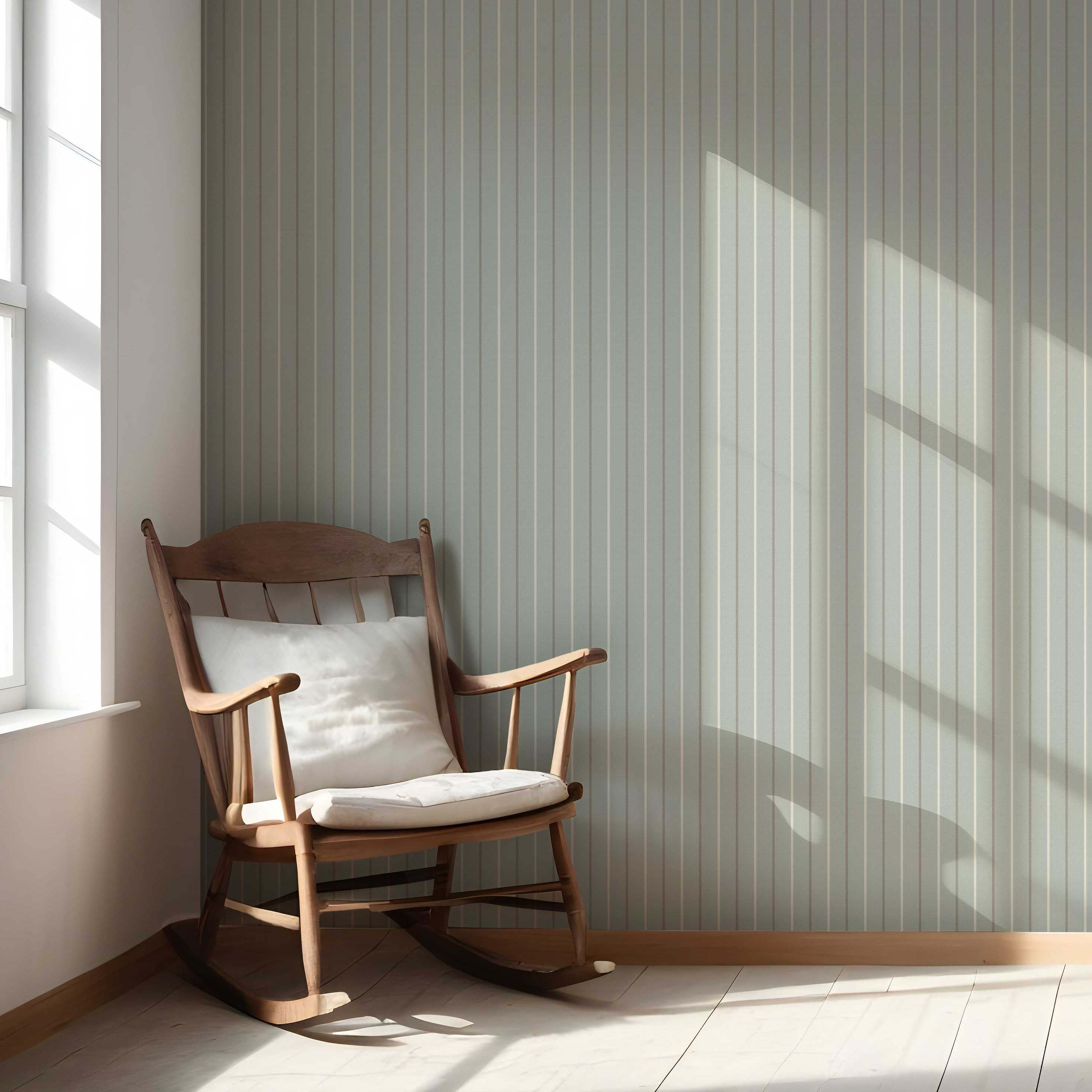 Neutral Geometric Striped Nursery Wallpaper (Green-Gray)