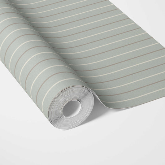 Neutral Geometric Striped Traditional Wallpaper Sample (Green-Gray)