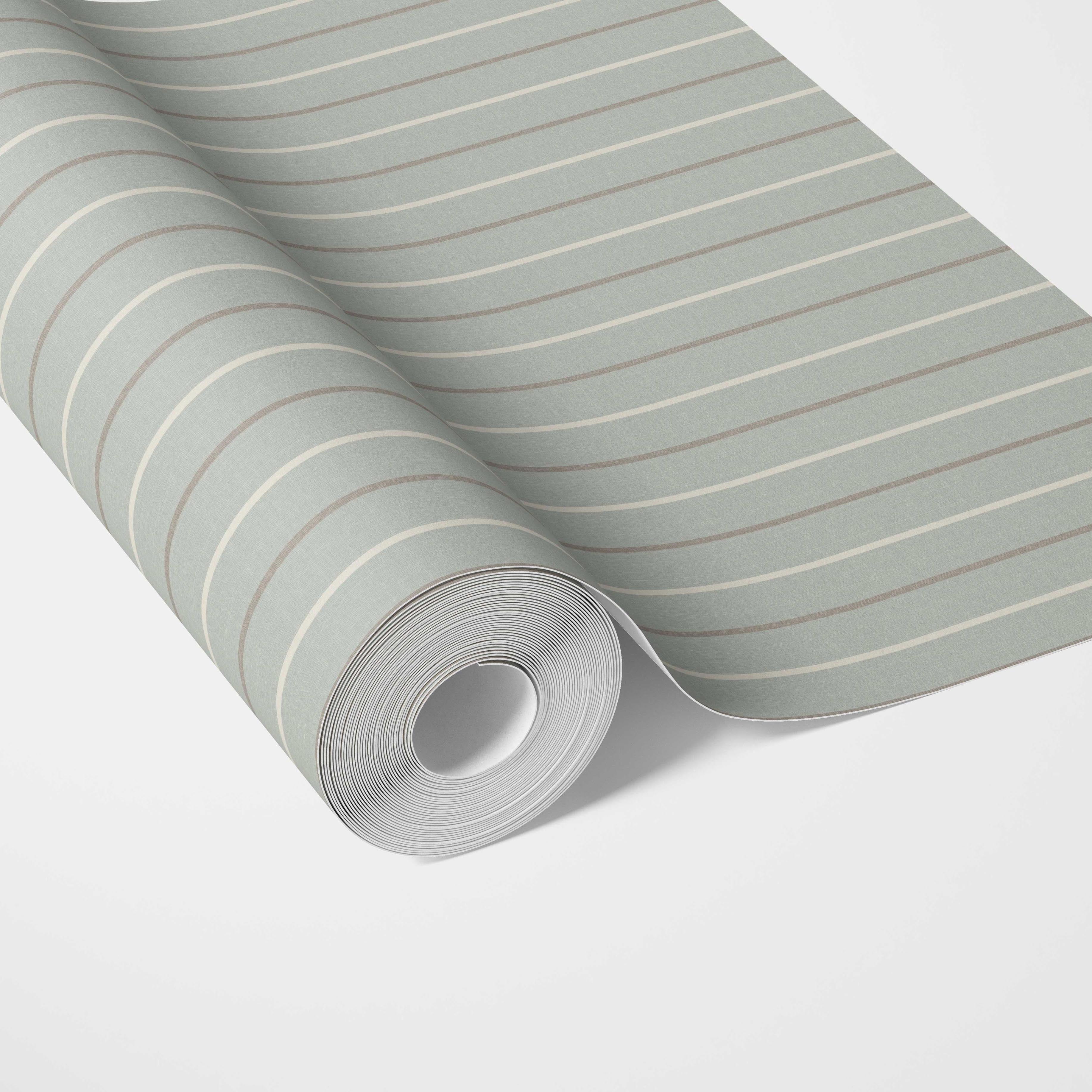 Neutral Geometric Striped Traditional Wallpaper (Green-Gray)