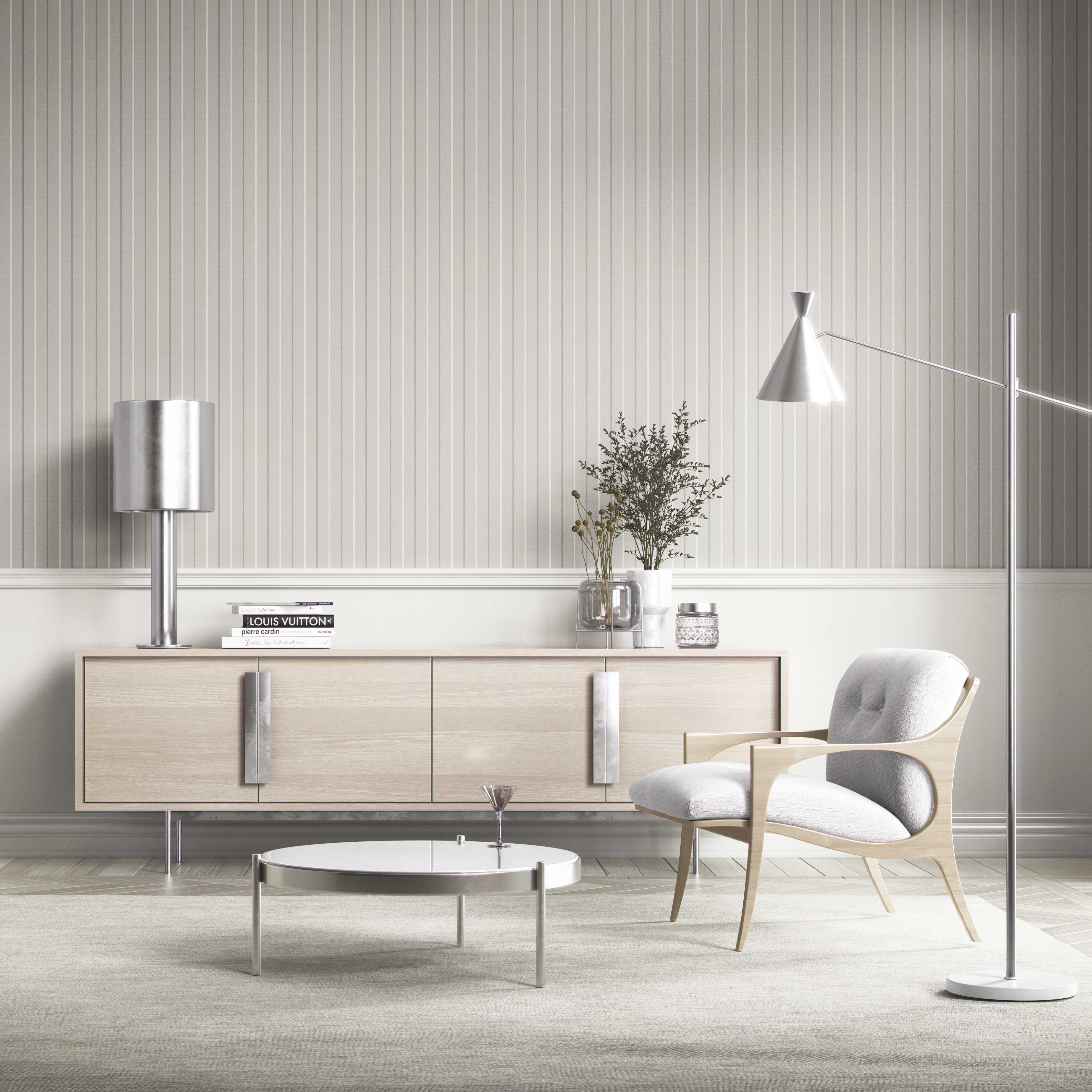 Neutral Geometric Striped Shower Toilet Wallpaper Sample (Gray)