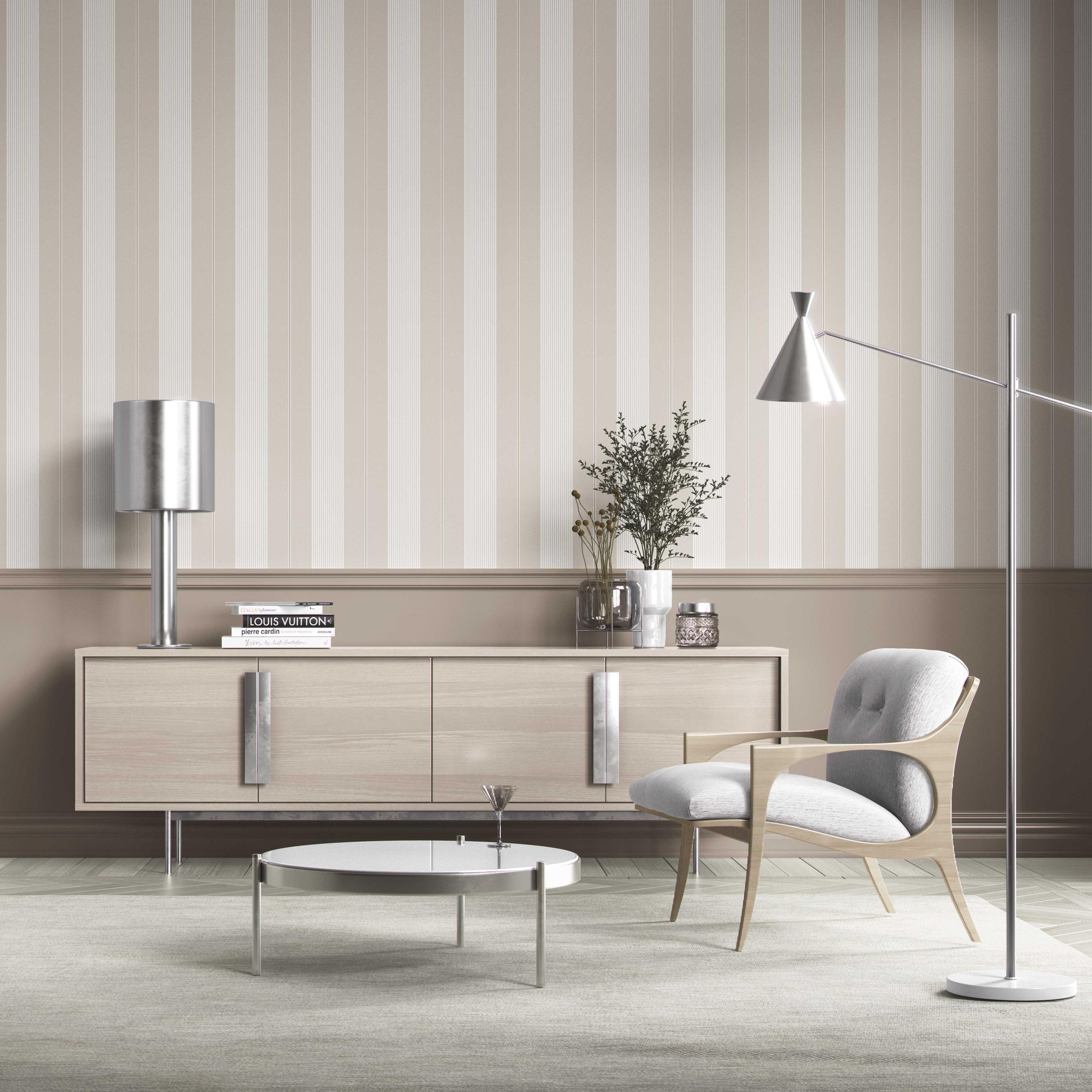 Neutral Geometric Striped Kitchen Wallpaper (Greige/ Beige/ Warm Gray)