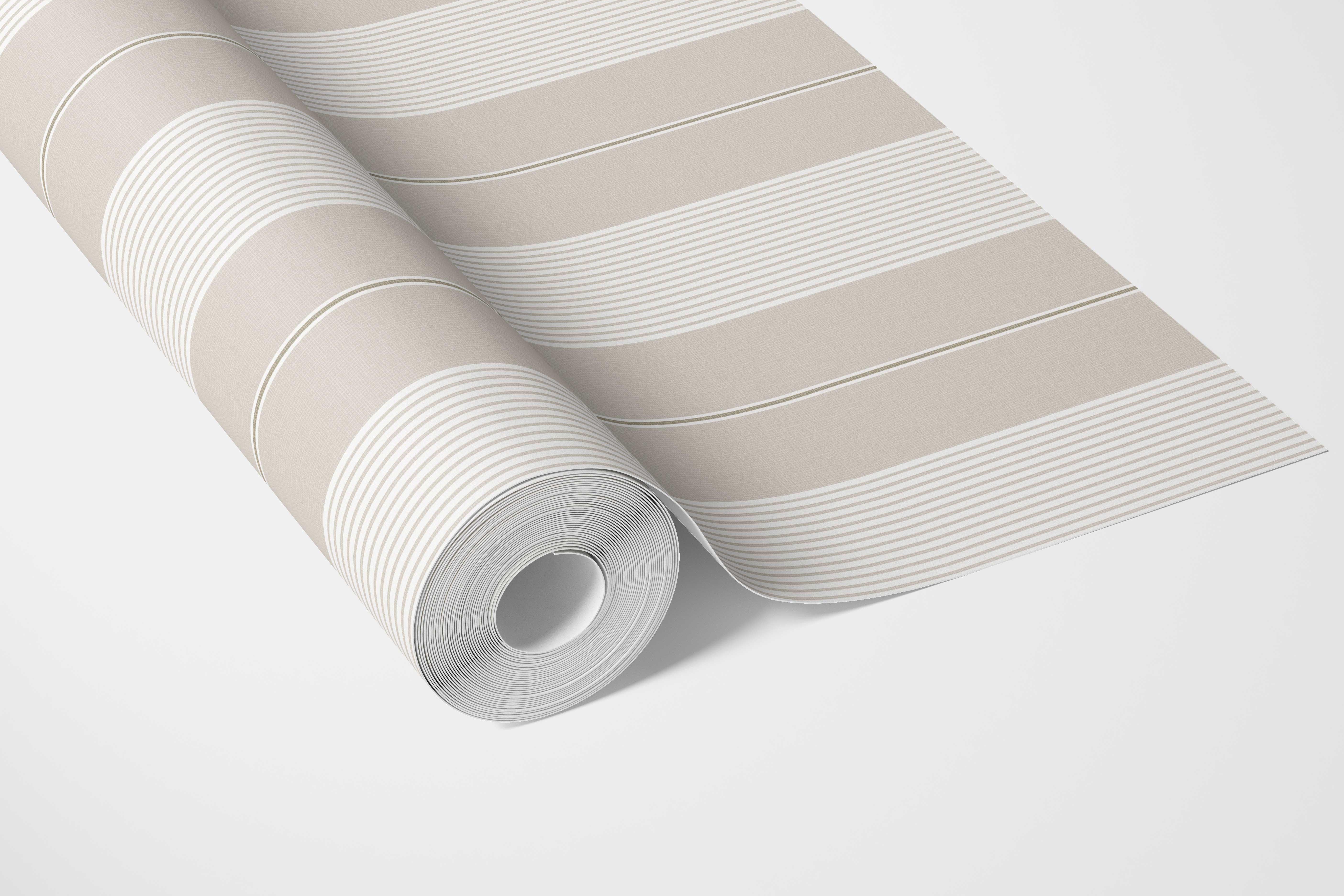 Neutral Geometric Striped Bathroom Wallpaper (Greige/ Beige/ Warm Gray)