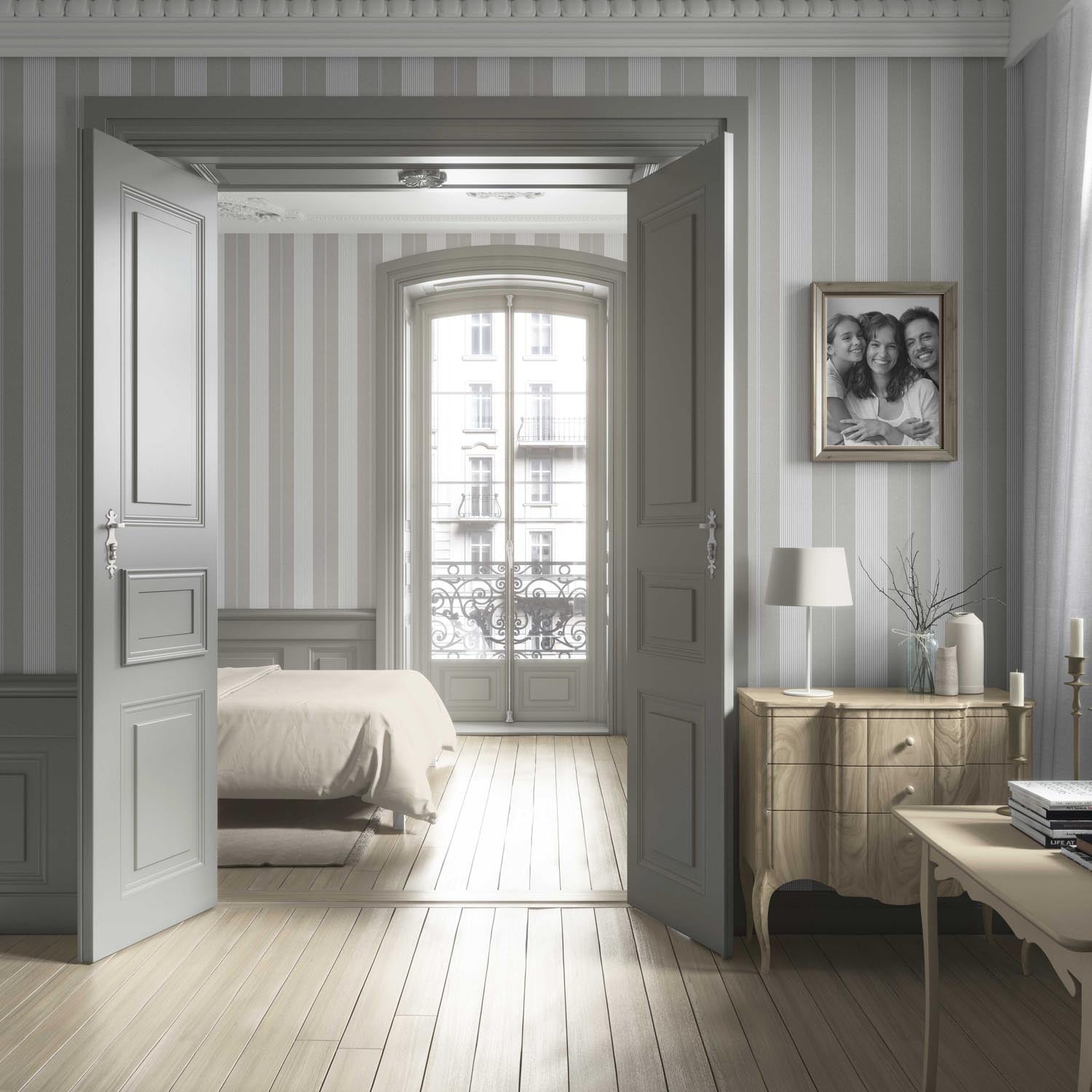 Neutral Geometric Striped Living Room Wallpaper Sample (Gray)