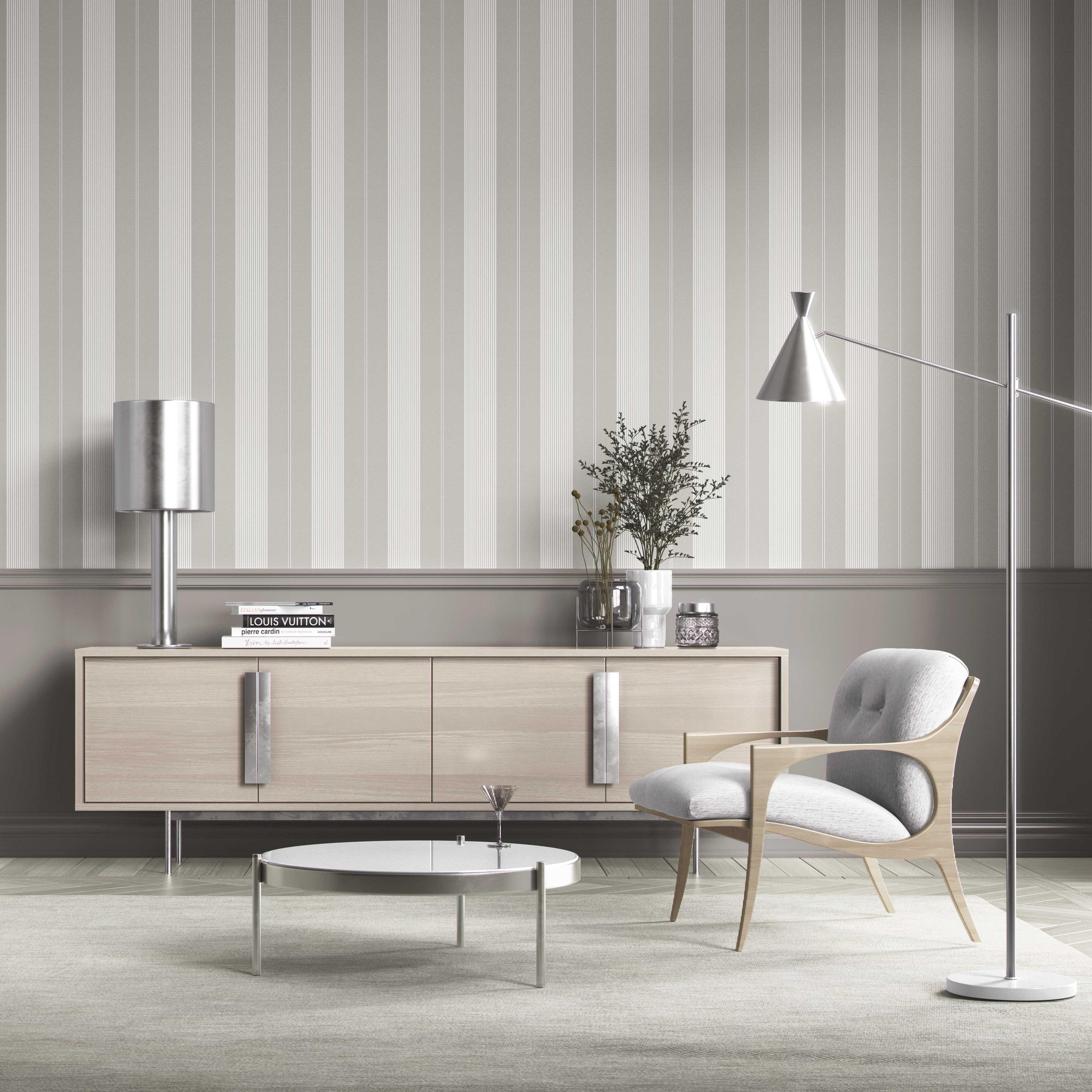 Neutral Geometric Striped Kitchen Wallpaper (Gray)