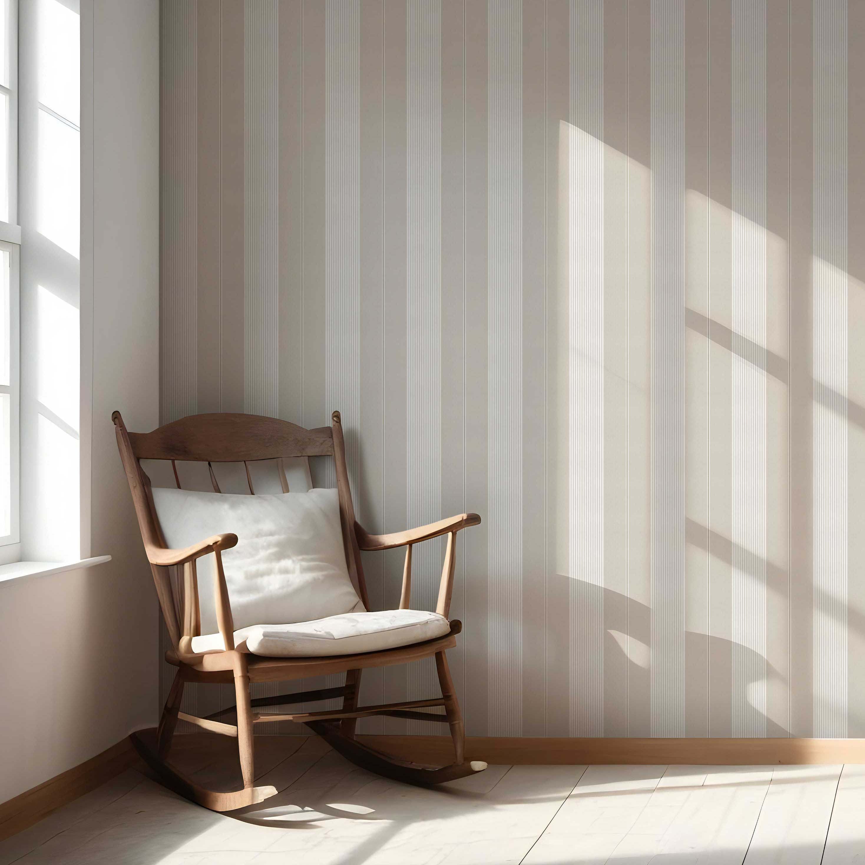 Neutral Geometric Striped Nursery Wallpaper (Beige/ Greige/ Warm Gray)