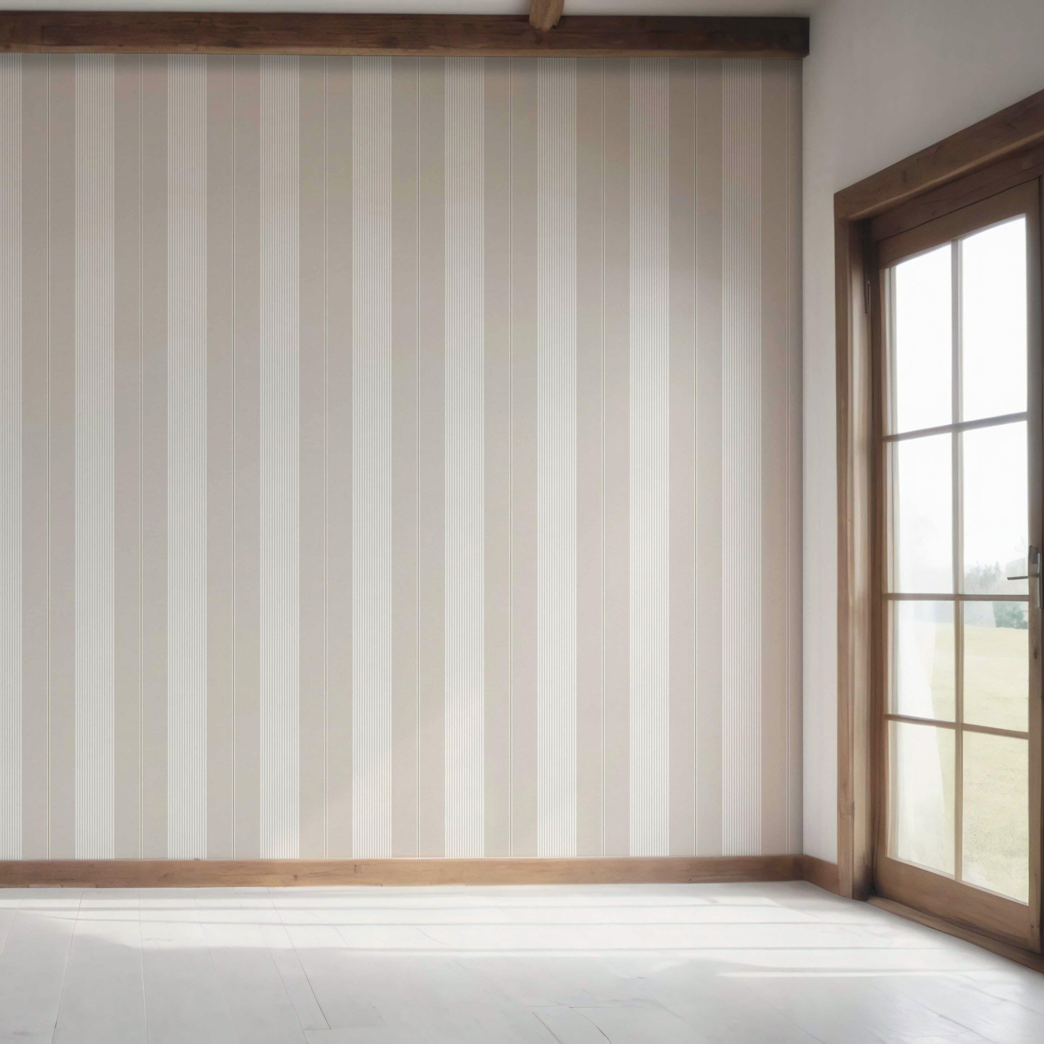 Neutral Geometric Striped Bedroom Wallpaper (Beige/ Greige/ Warm Gray)