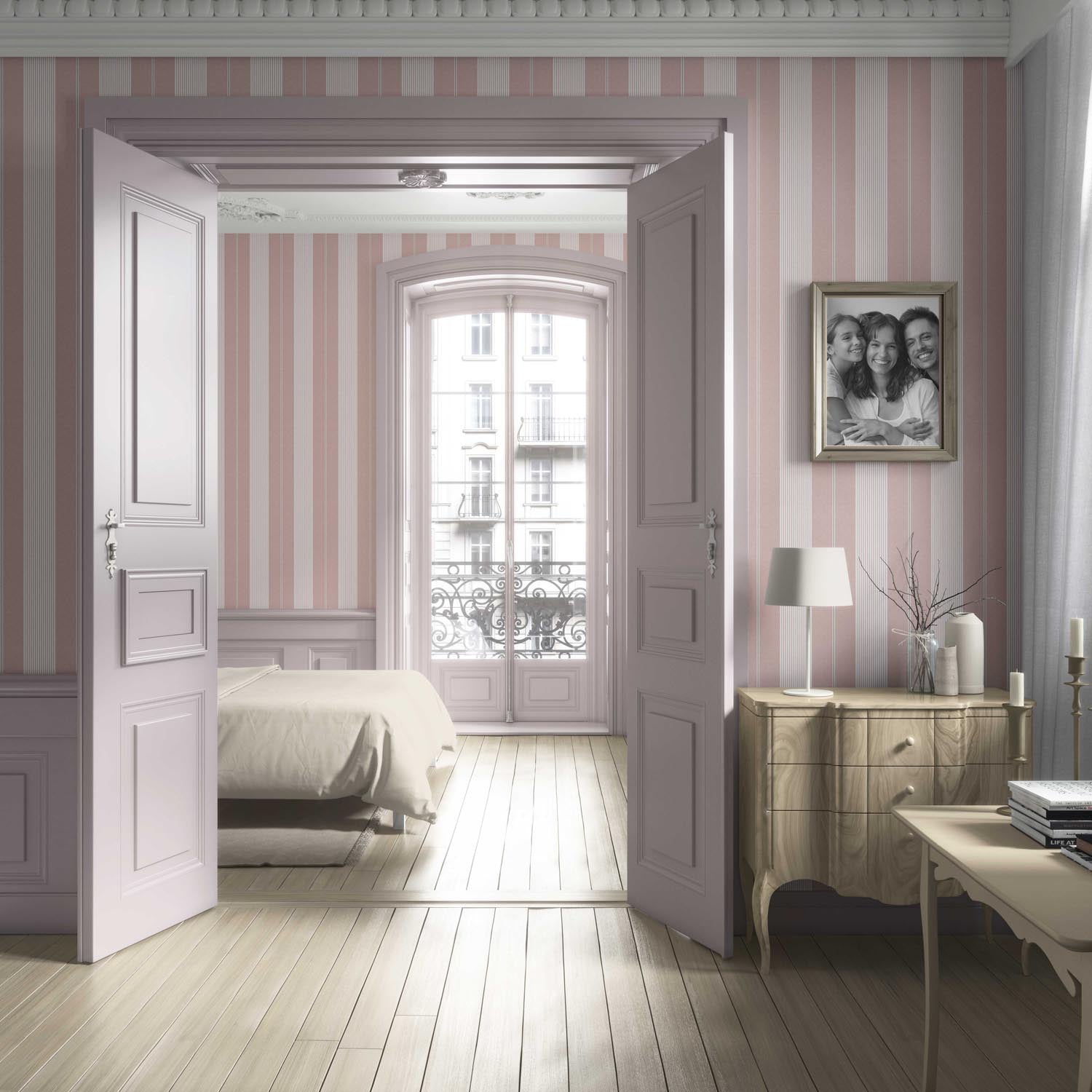 Geometric Striped Living Room Wallpaper (Pink)