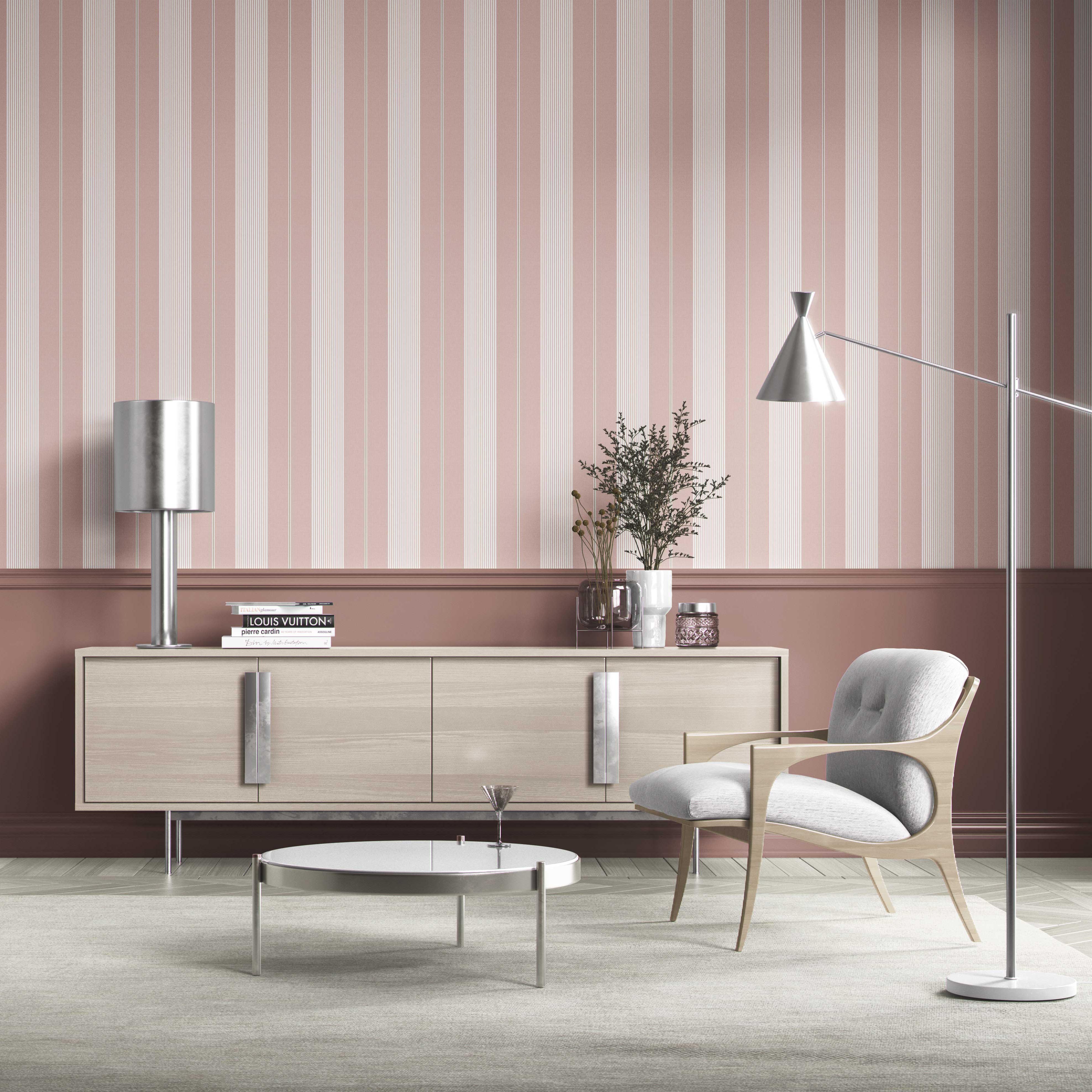 Geometric Striped Shower Toilet Wallpaper (Pink)