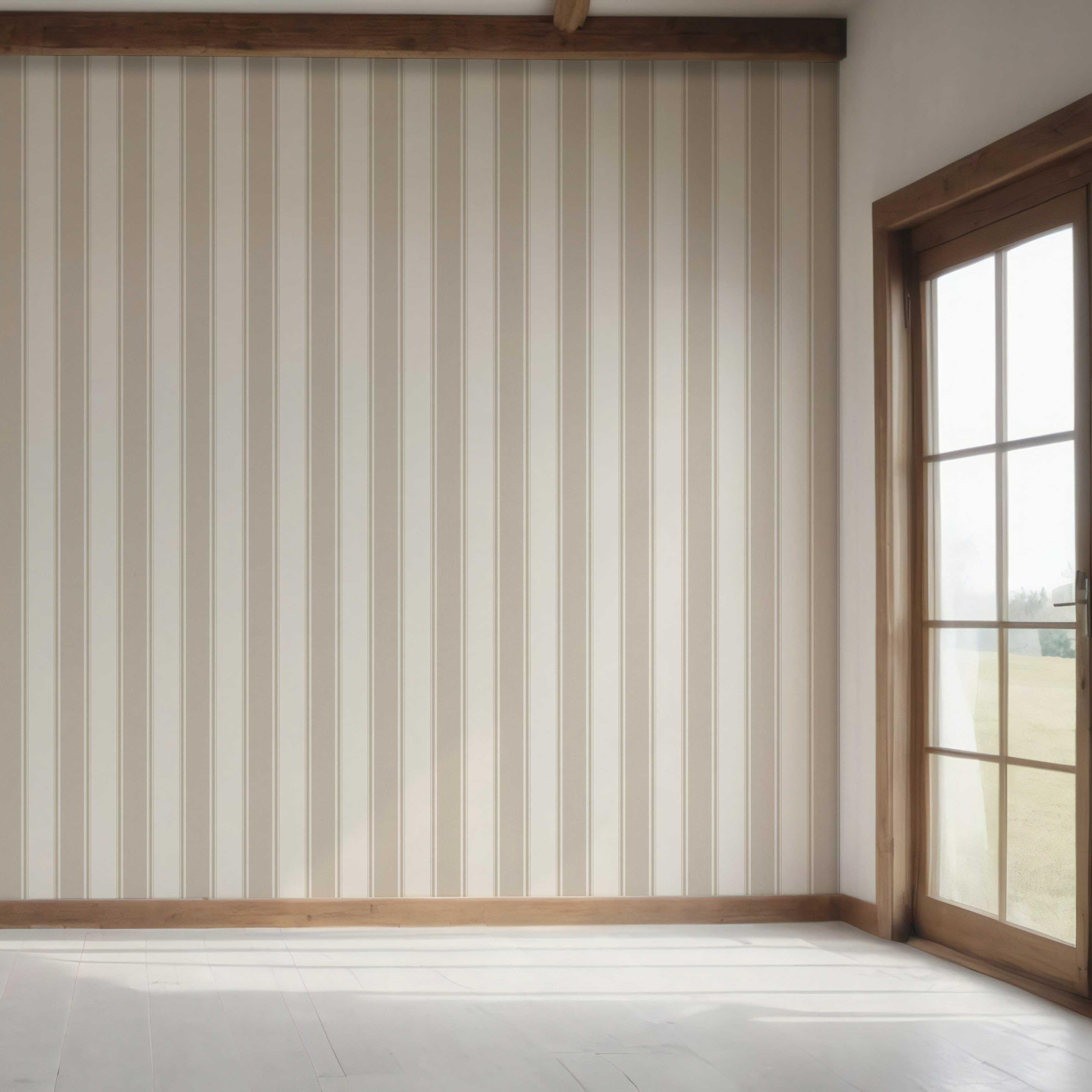Neutral Geometric Striped Bedroom Wallpaper Sample (Beige)