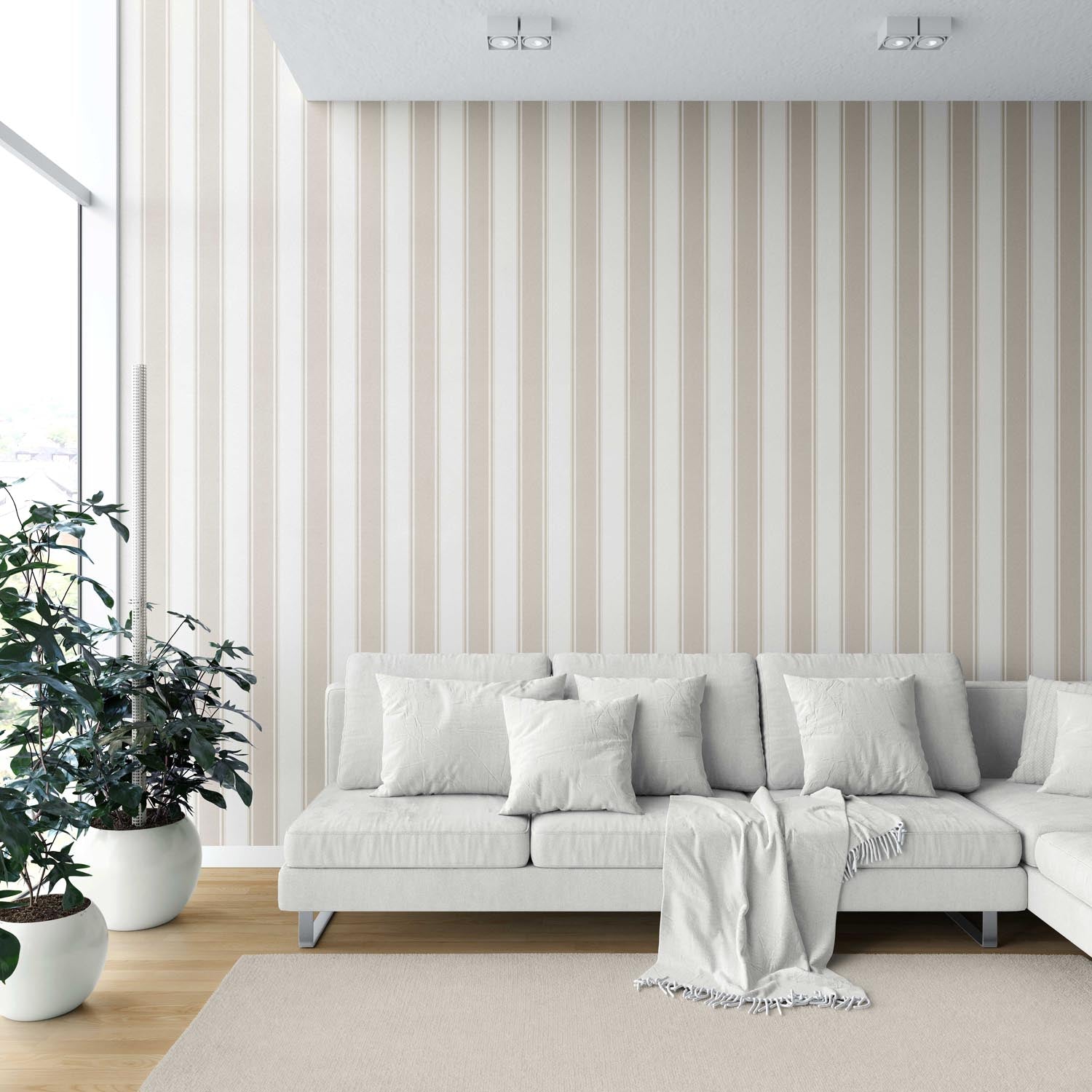 Neutral Geometric Striped Shower Toilet Wallpaper (Beige)