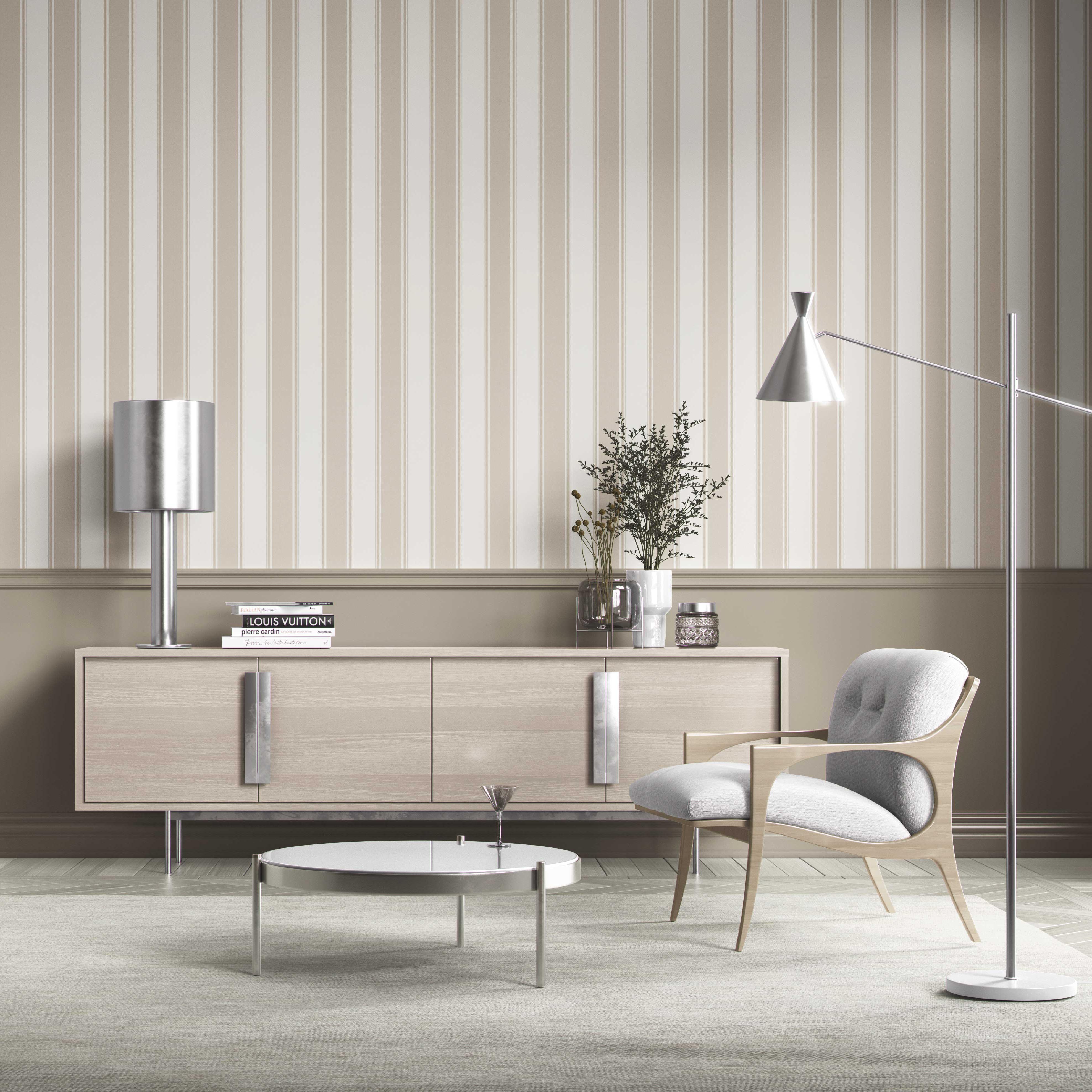 Neutral Geometric Striped Kitchen Wallpaper Sample (Beige)