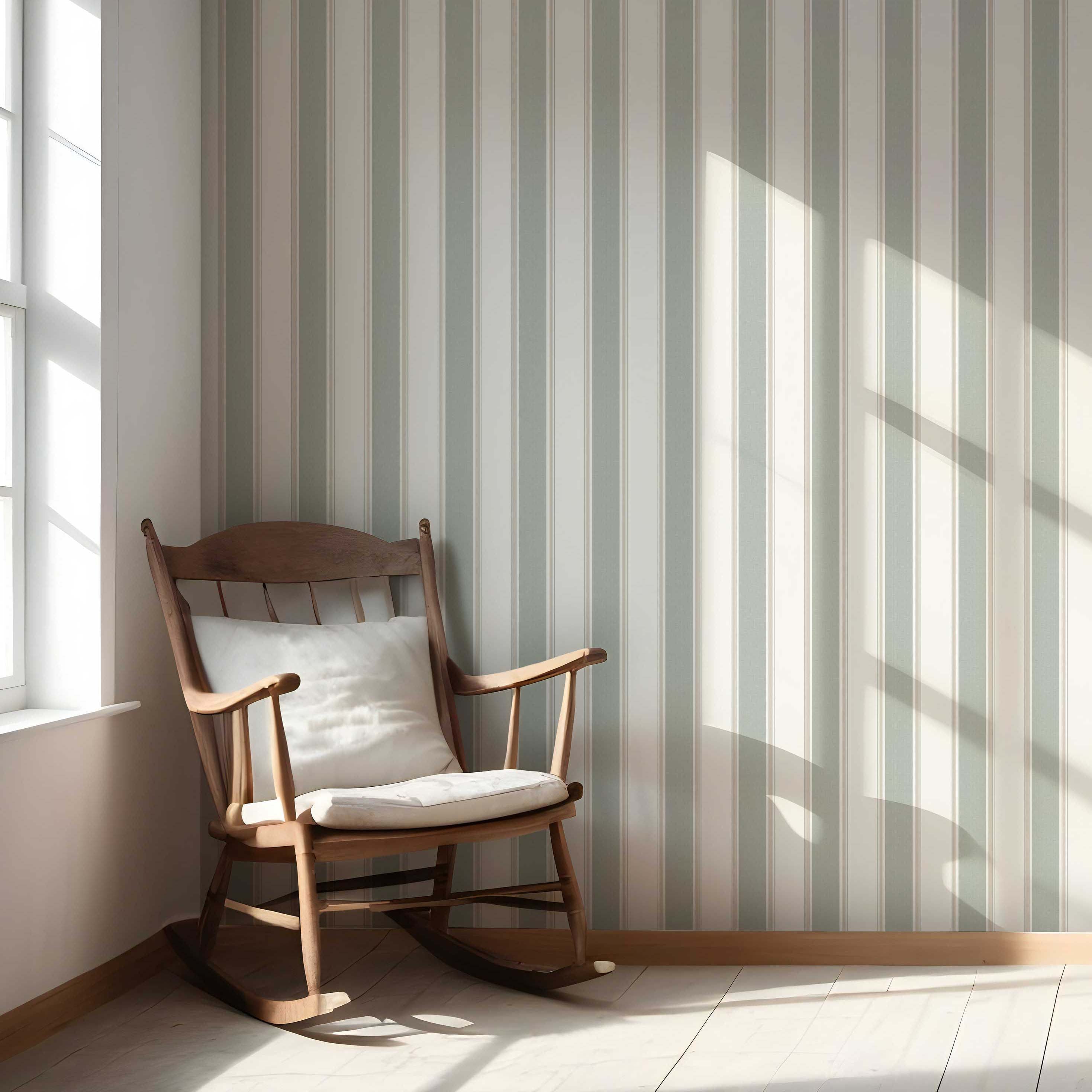Geometric Striped Nursery Wallpaper Sample (Sage Green)