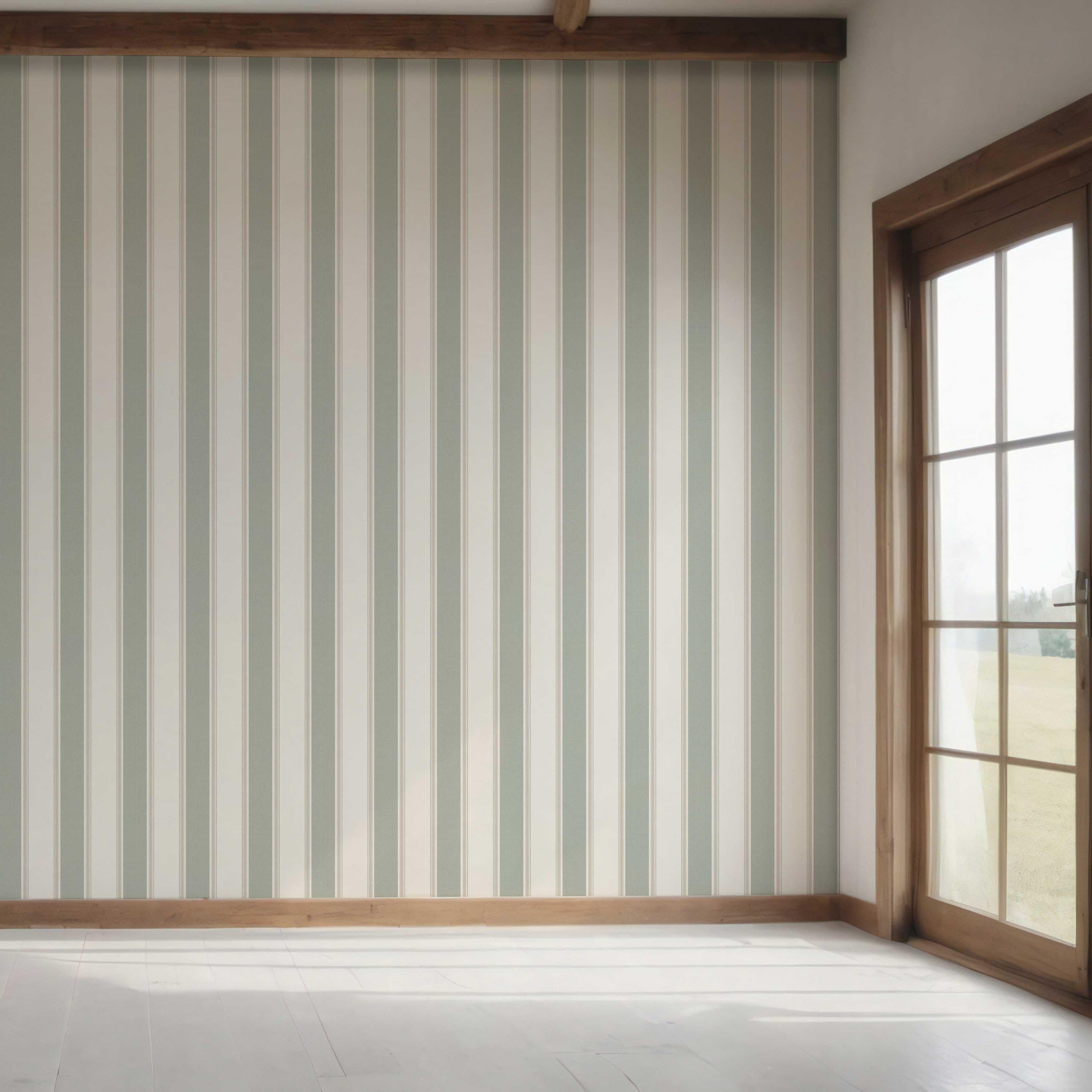 Geometric Striped Bedroom Wallpaper Sample (Sage Green)