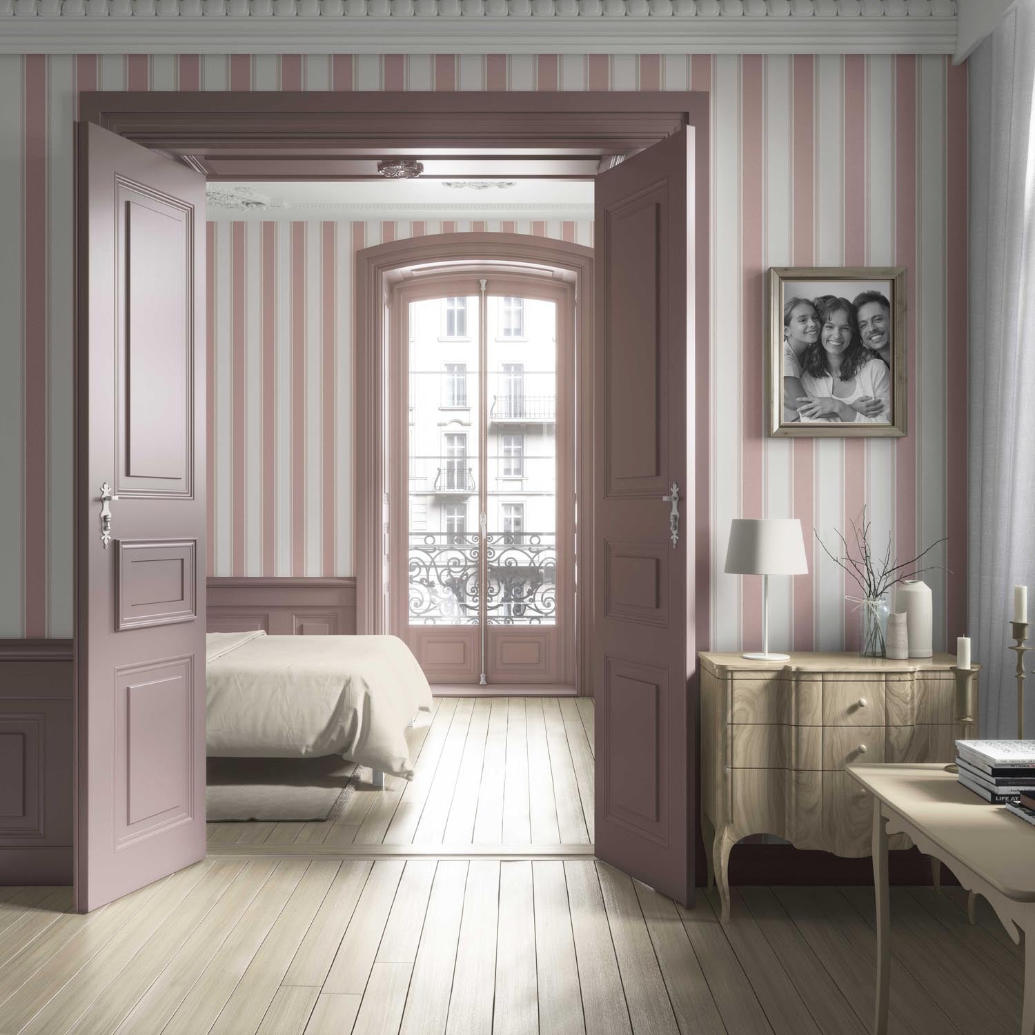 Geometric Striped Living Room Wallpaper (Blush Pink)