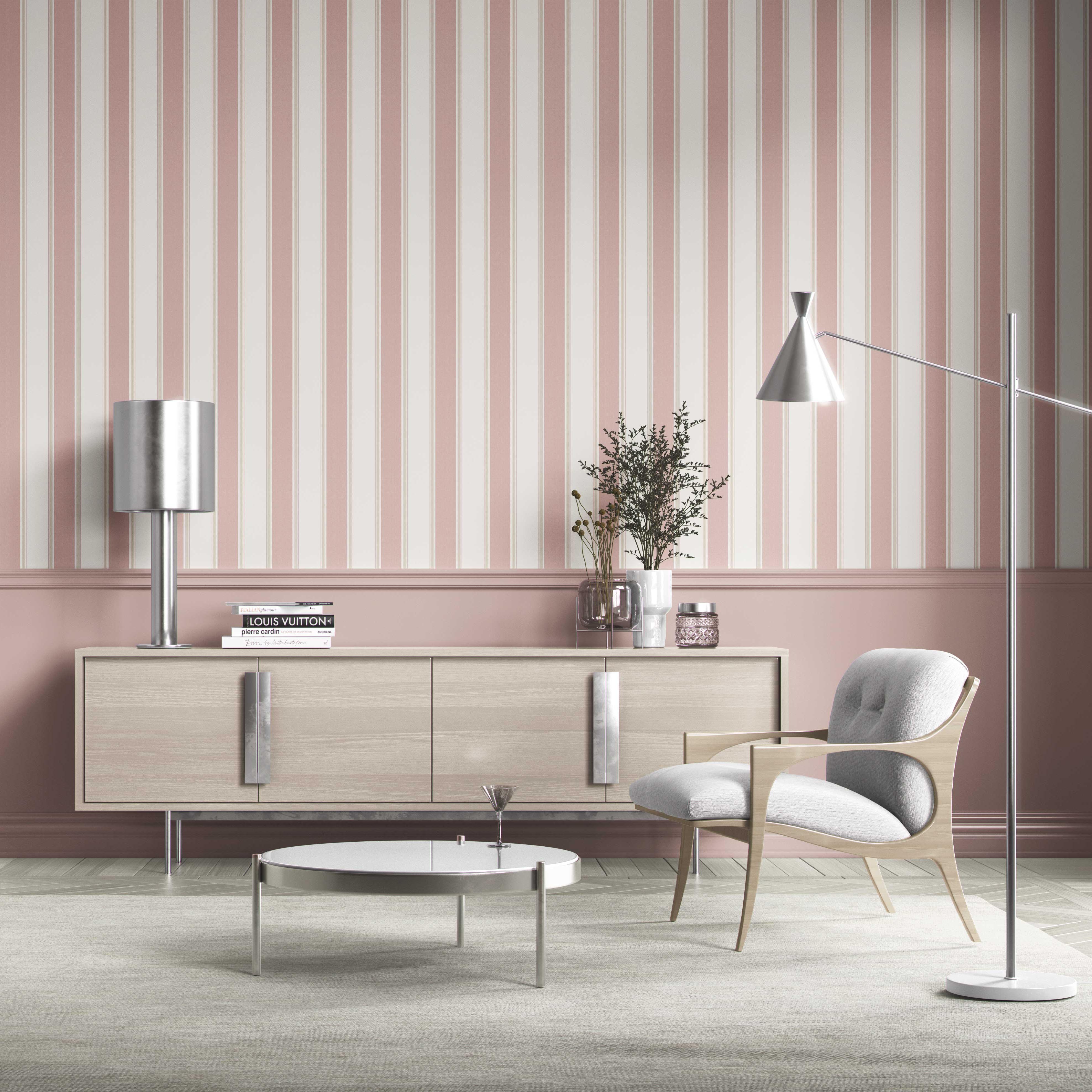 Geometric Striped Shower Toilet Wallpaper (Blush Pink)