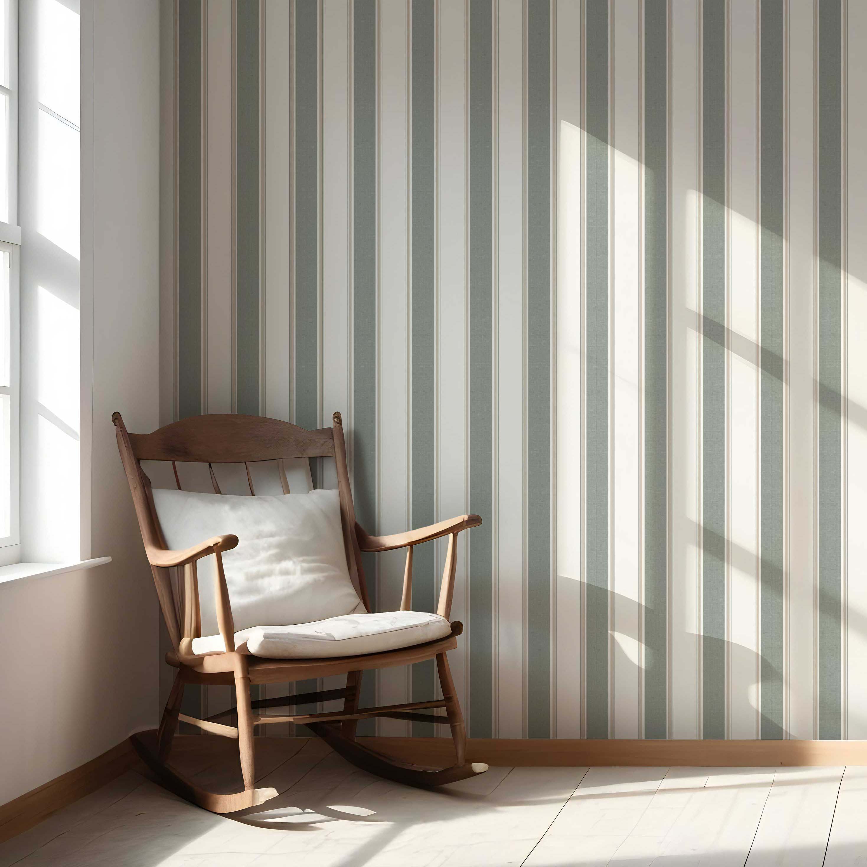 Geometric Striped Nursery Wallpaper Sample (Gray-Green)