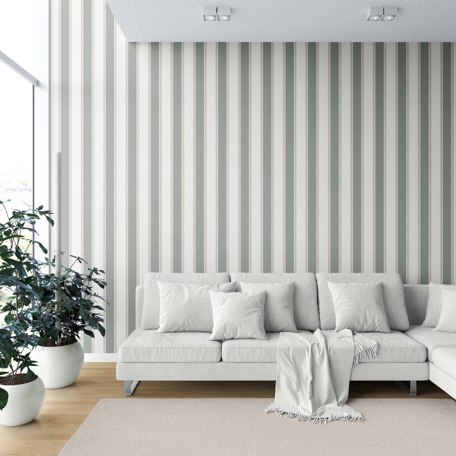 Geometric Striped Kitchen Wallpaper (Gray-Green)