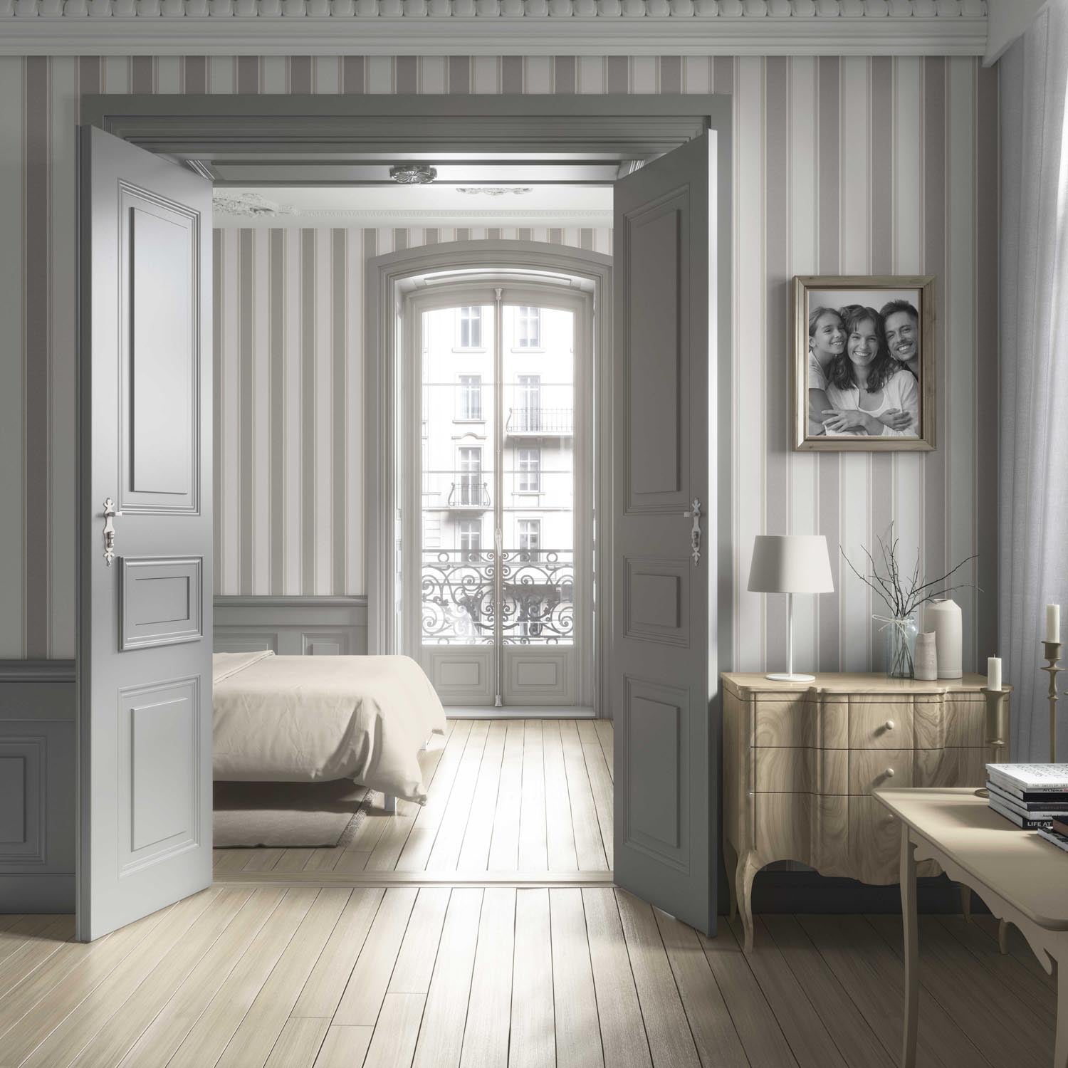 Neutral Geometric Striped Living Room Wallpaper Sample (Gray/ Beige/ Taupe)