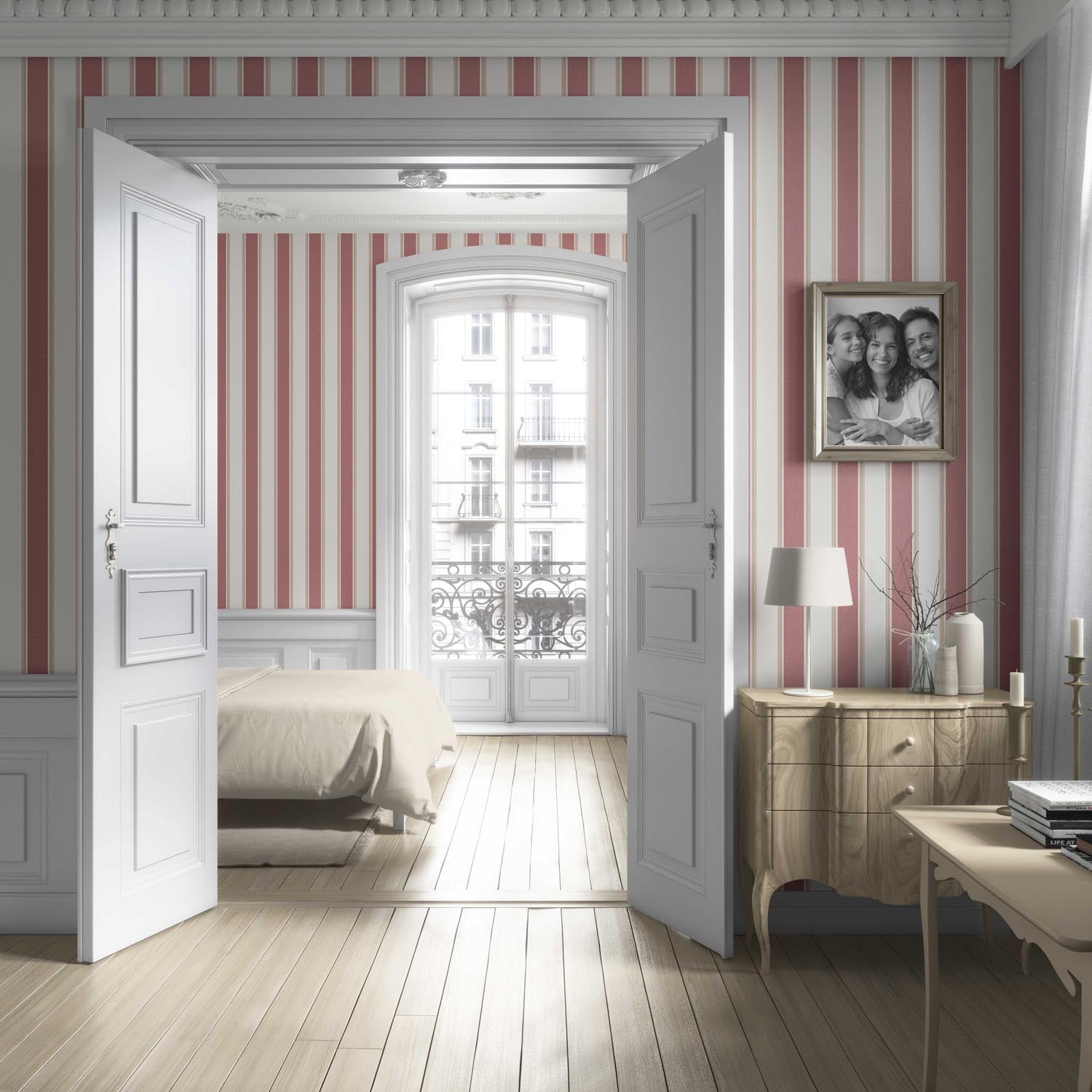 Geometric Striped Living Room Wallpaper Sample (Pastel Pink)
