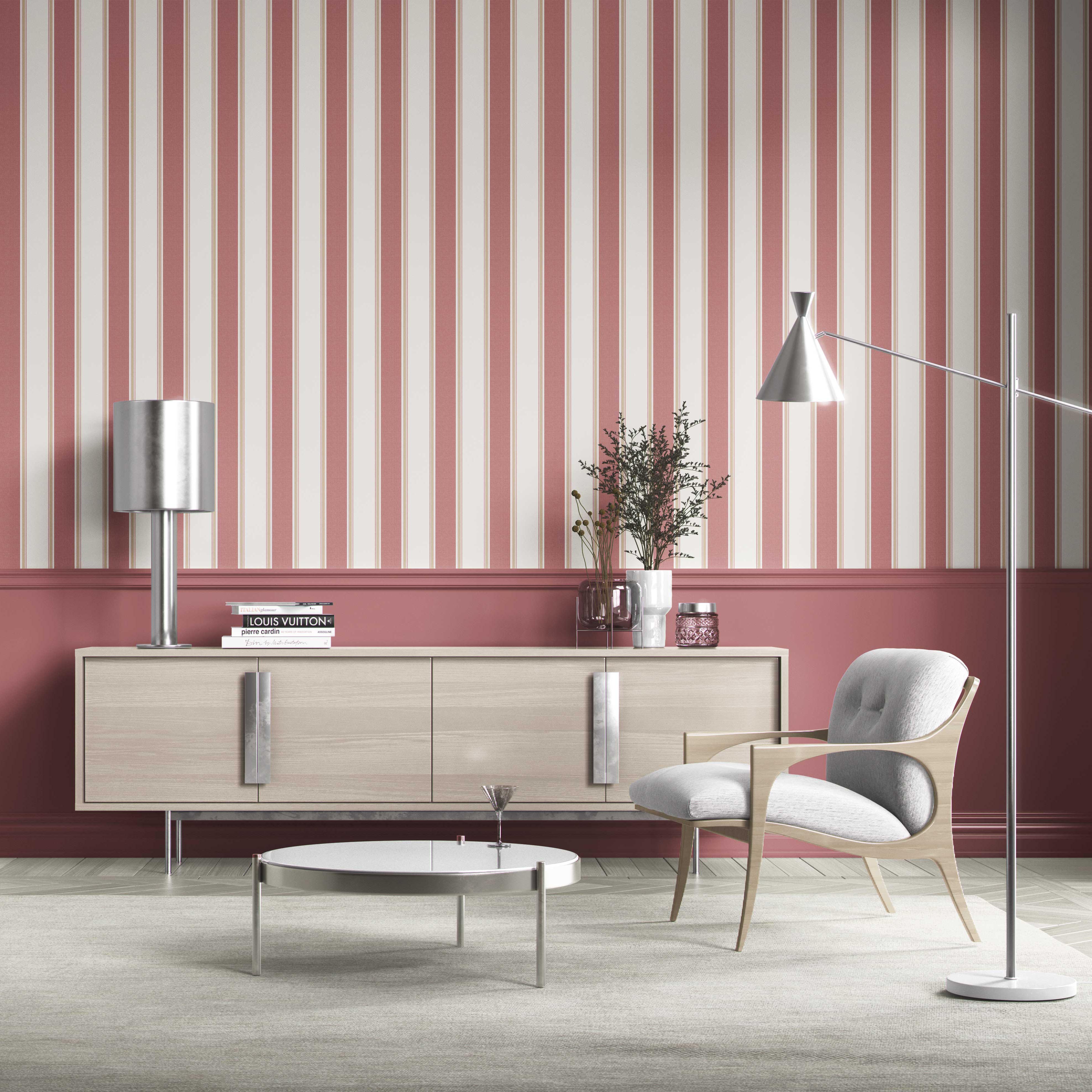 Geometric Striped Shower Toilet Wallpaper Sample (Pastel Pink)