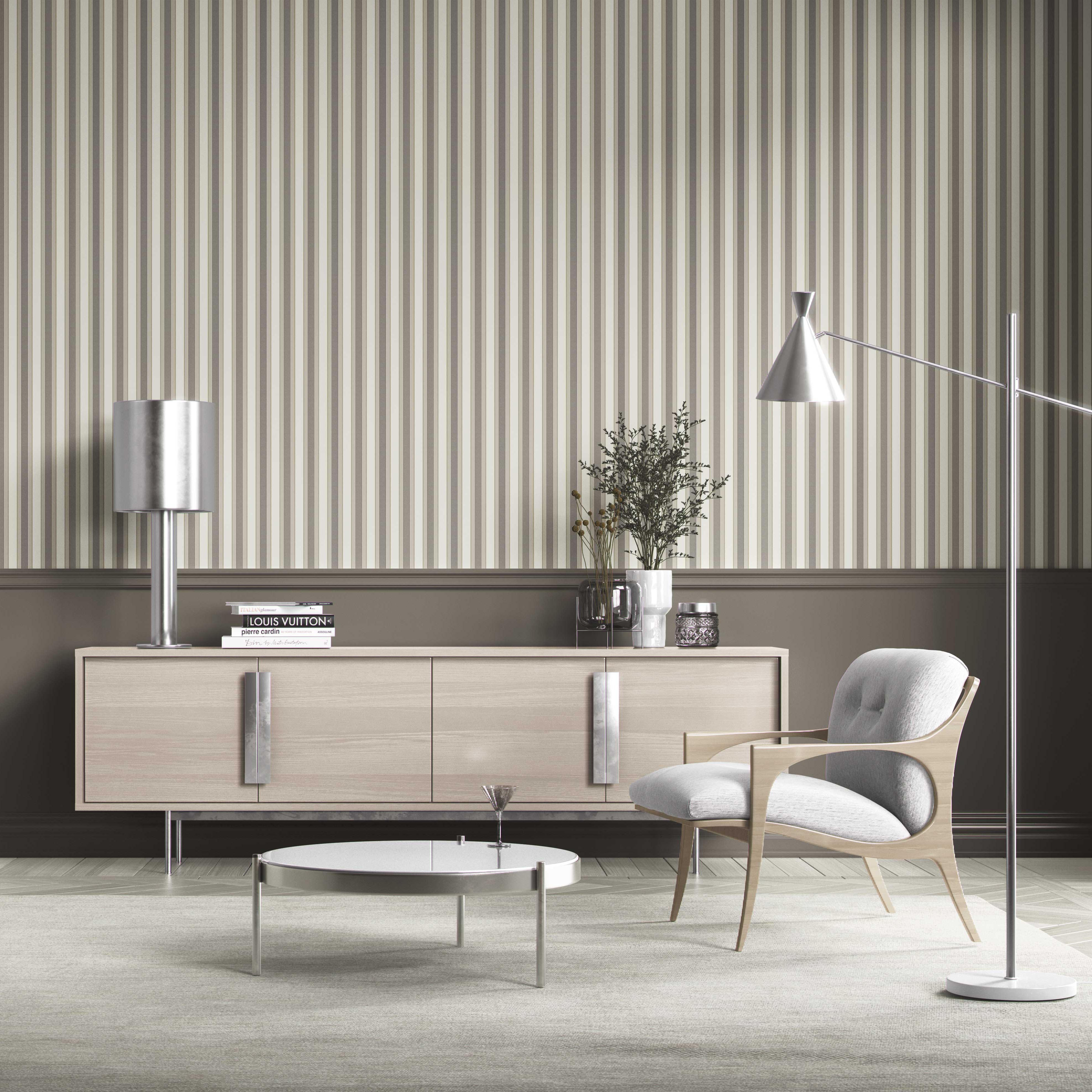 Neutral Geometric Striped Shower Toilet Wallpaper Sample (Brown/ Beige/ Taupe Gray)