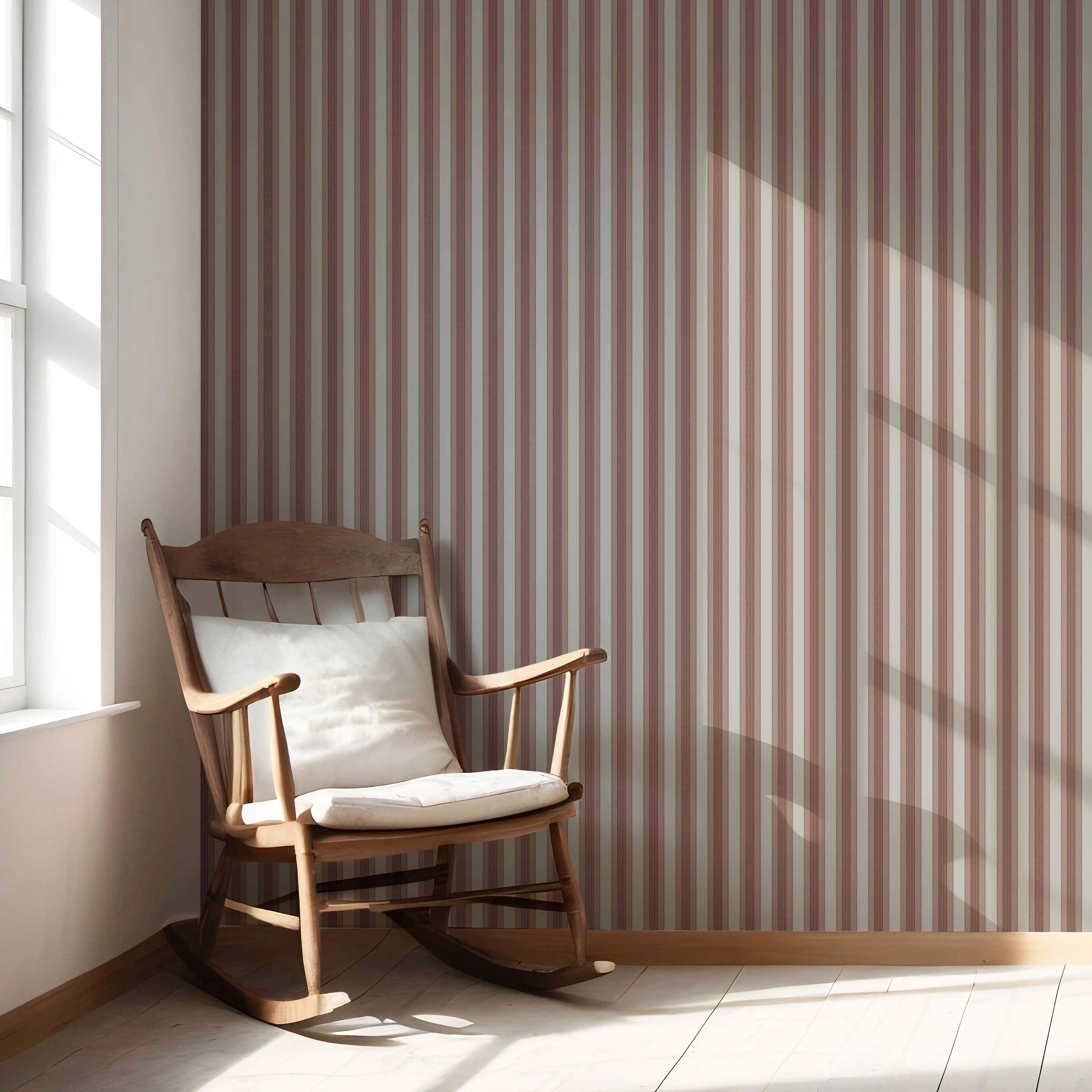 Geometric Striped Living Room Wallpaper Sample (Brick Red/ Dusty Pink)