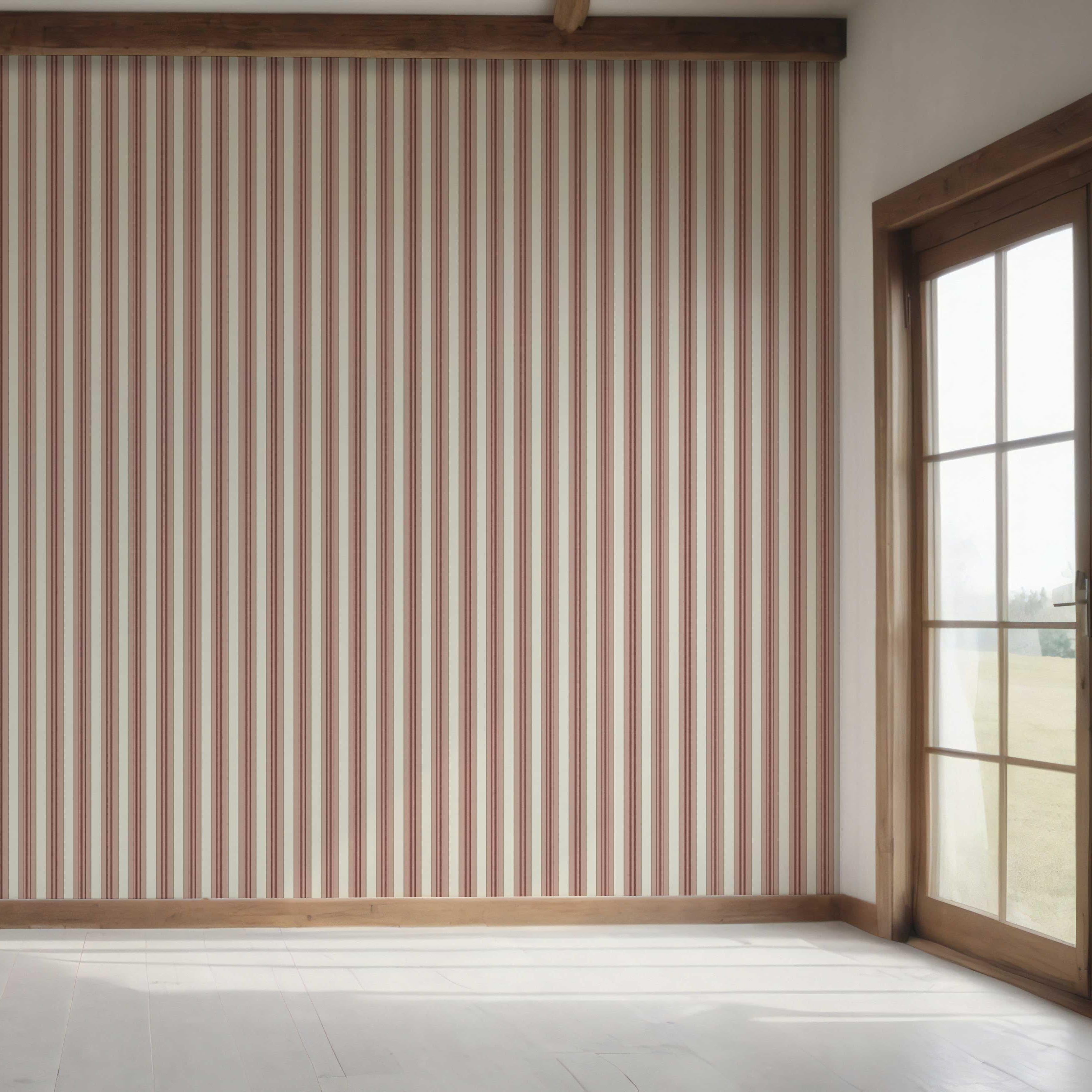 Geometric Striped Bedroom Wallpaper Sample (Brick Red/ Dusty Pink)