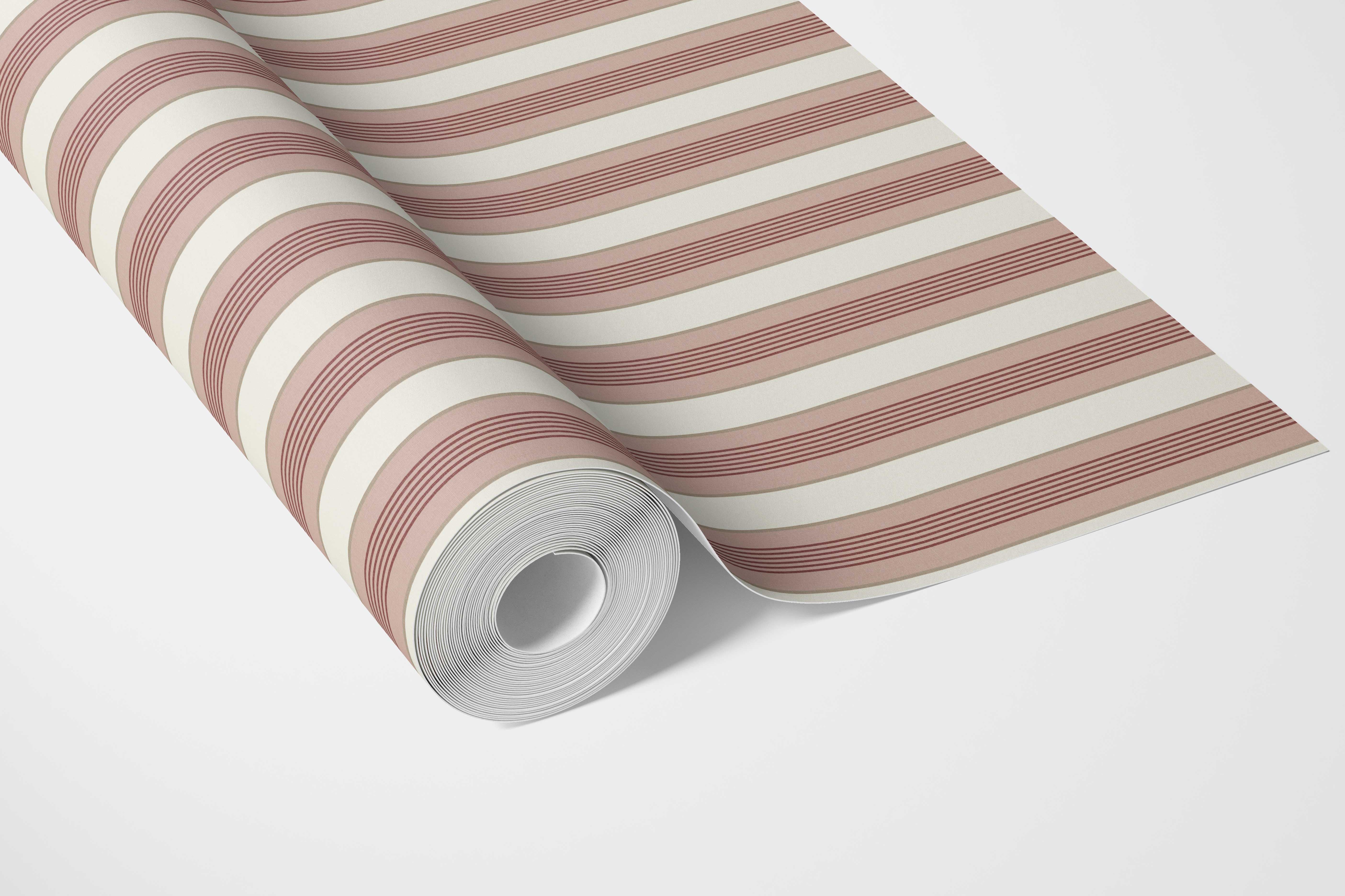 Geometric Striped Bathroom Wallpaper (Brick Red/ Dusty Pink)