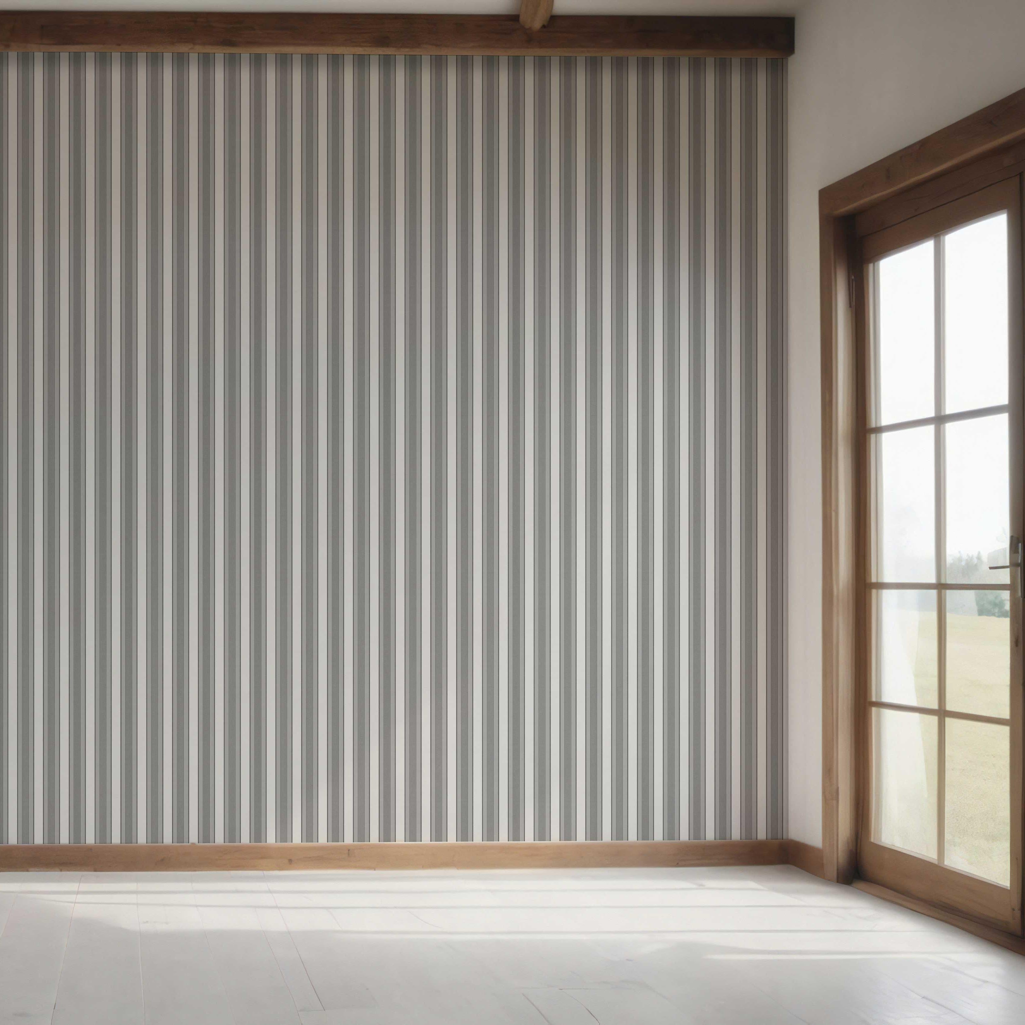 Neutral Geometric Striped Bedroom Wallpaper Sample (Gray)