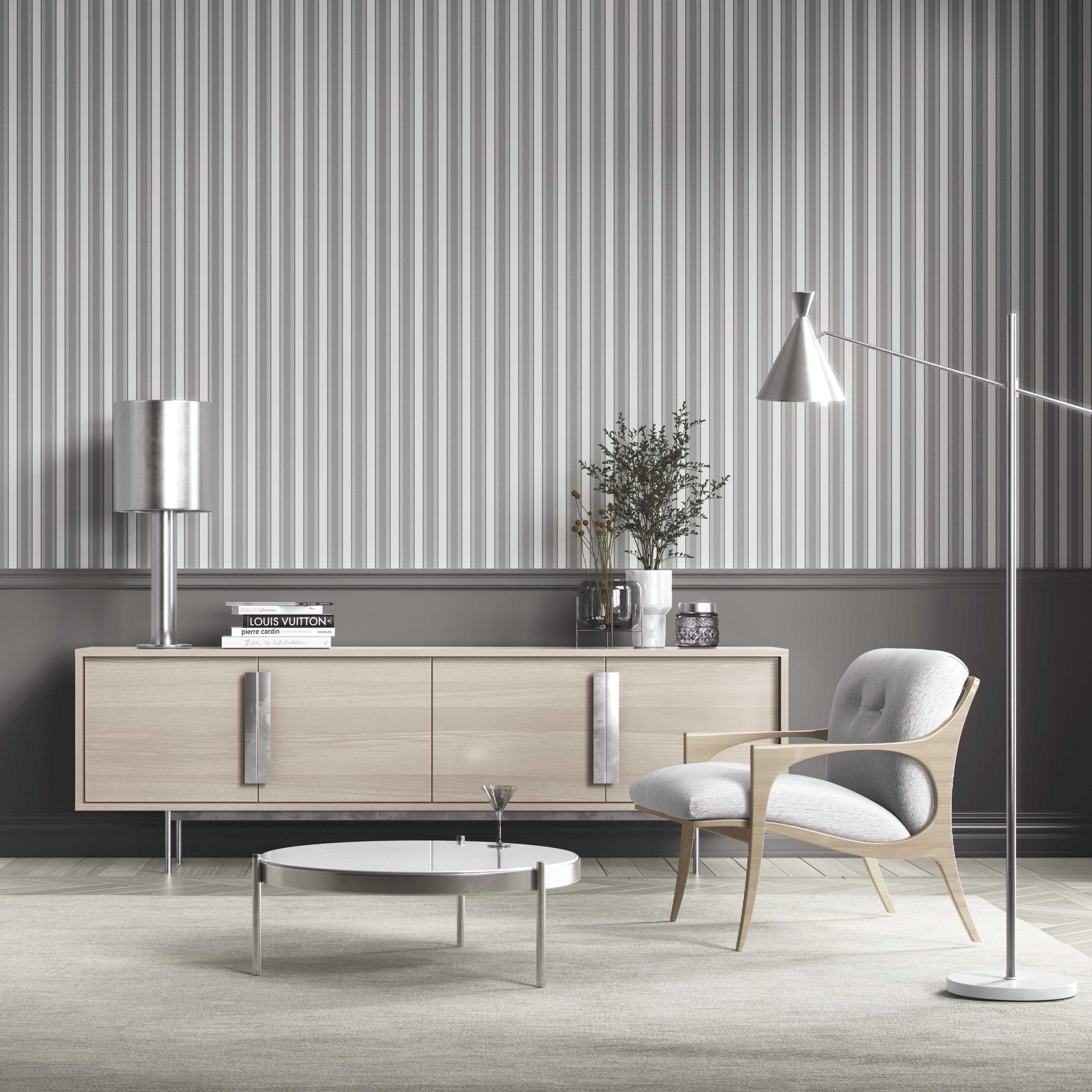 Neutral Geometric Striped Shower Toilet Wallpaper (Gray)