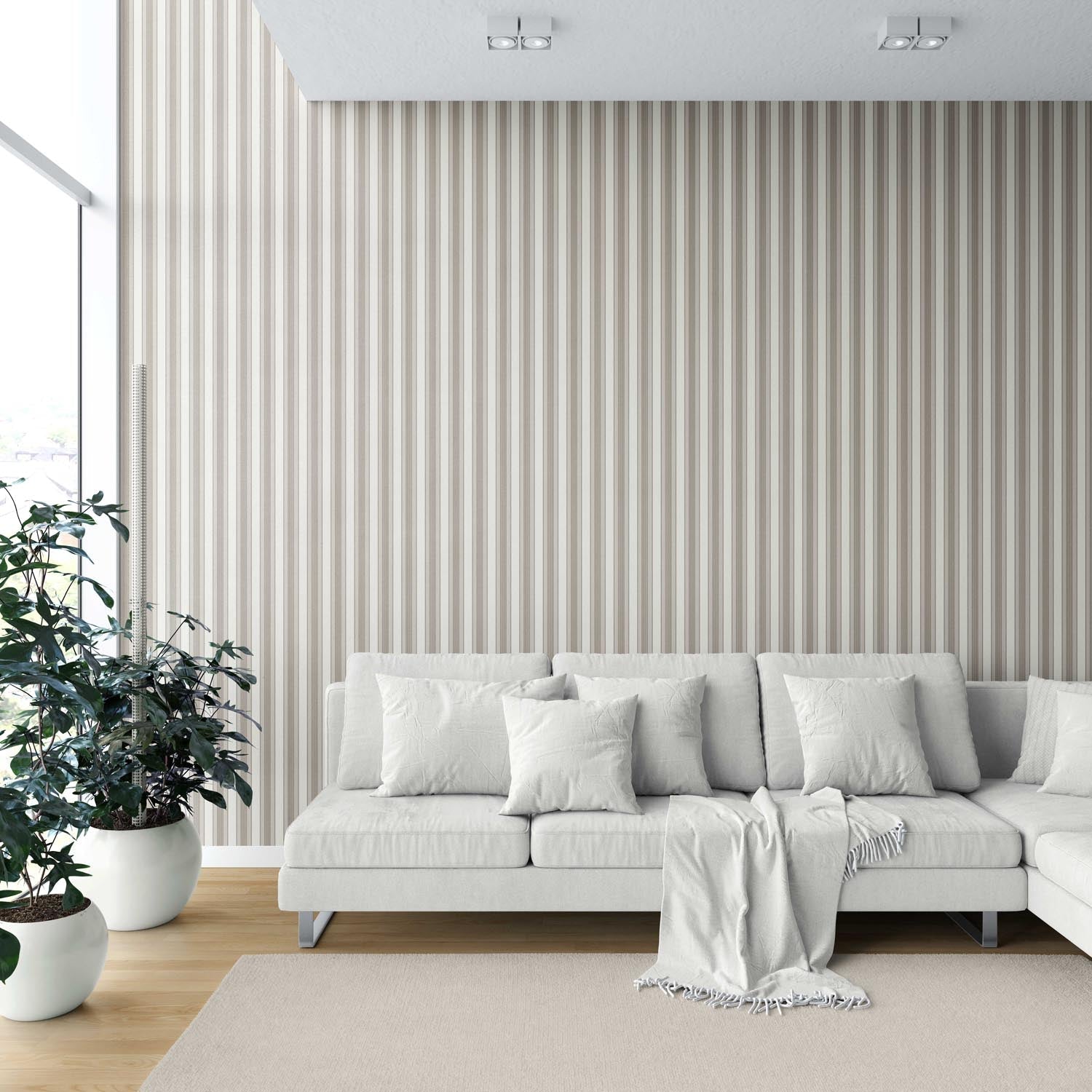 Neutral Geometric Striped Nursery Wallpaper Sample (Beige/ Brown/ Warm Gray)
