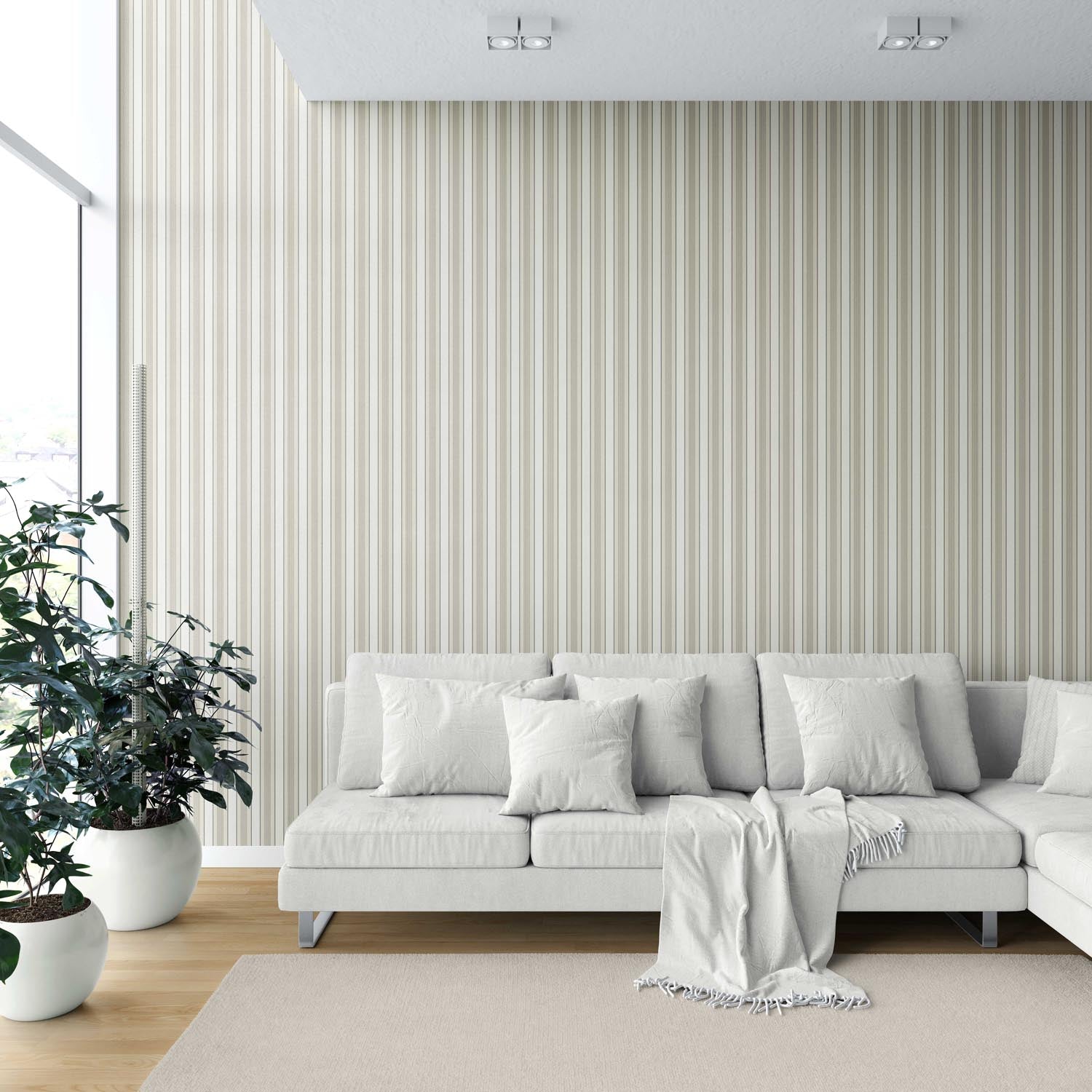 Neutral Geometric Striped Nursery Wallpaper Cream/ Beige/ Warm Gray
