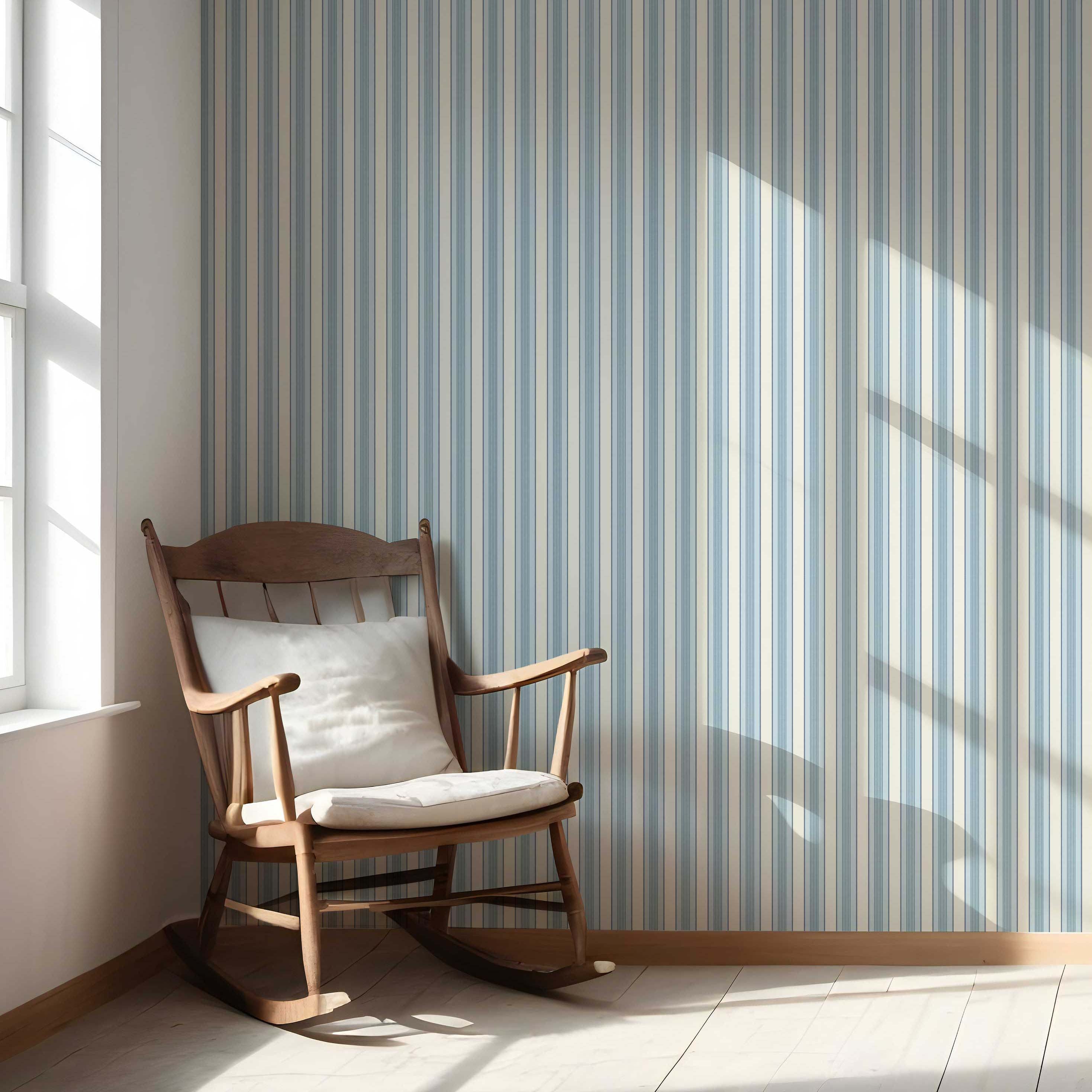 Geometric Striped Nursery Wallpaper (Blue/ Cream)