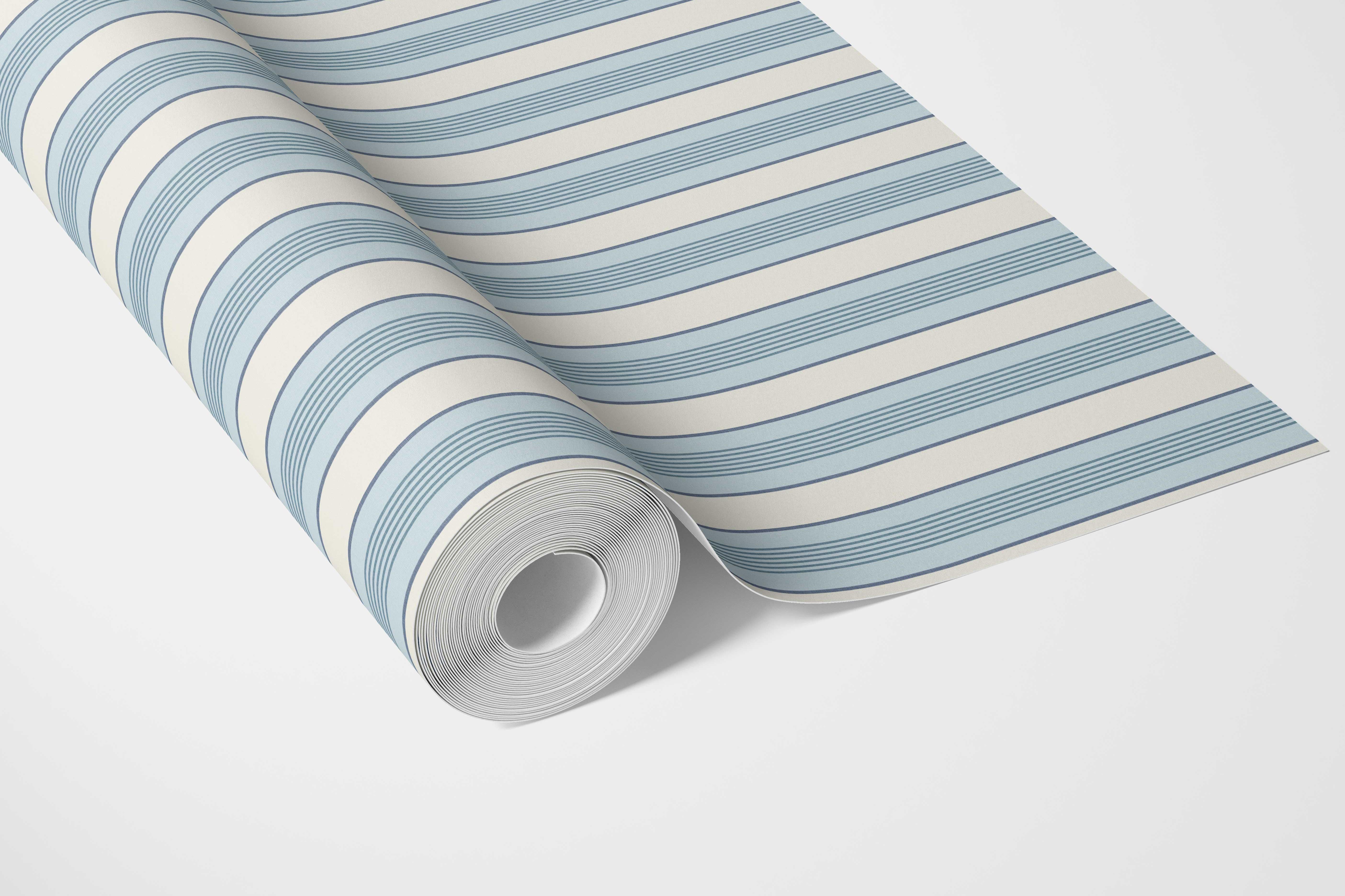 Geometric Striped Bathroom Wallpaper (Blue/ Cream)