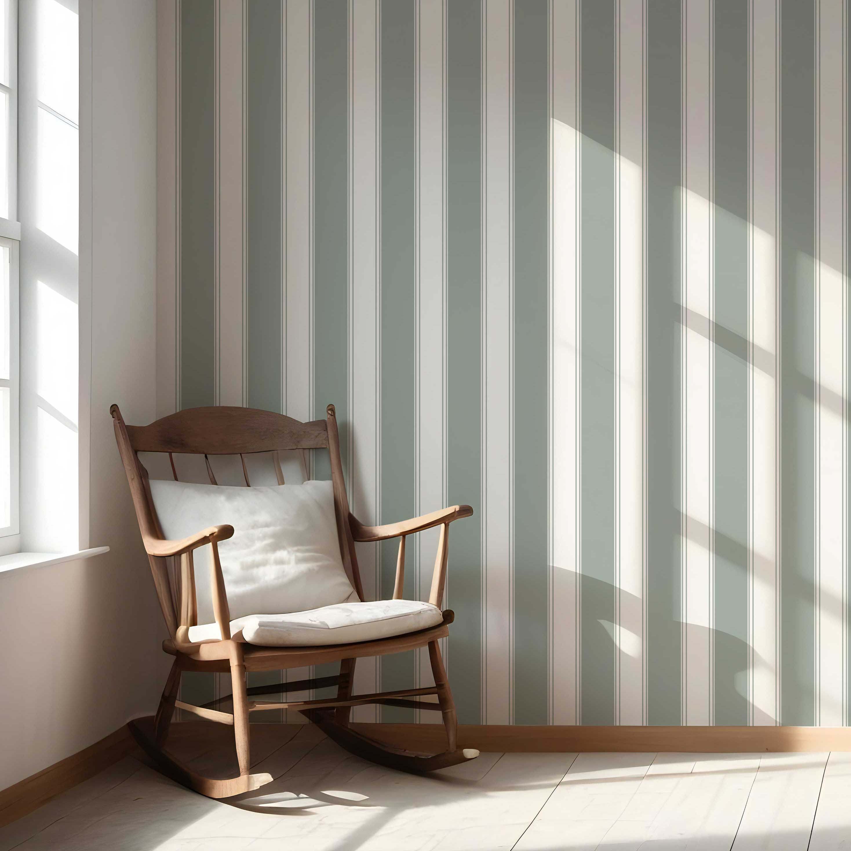 Geometric Striped Nursery Wallpaper (Sage Green/ Gray)