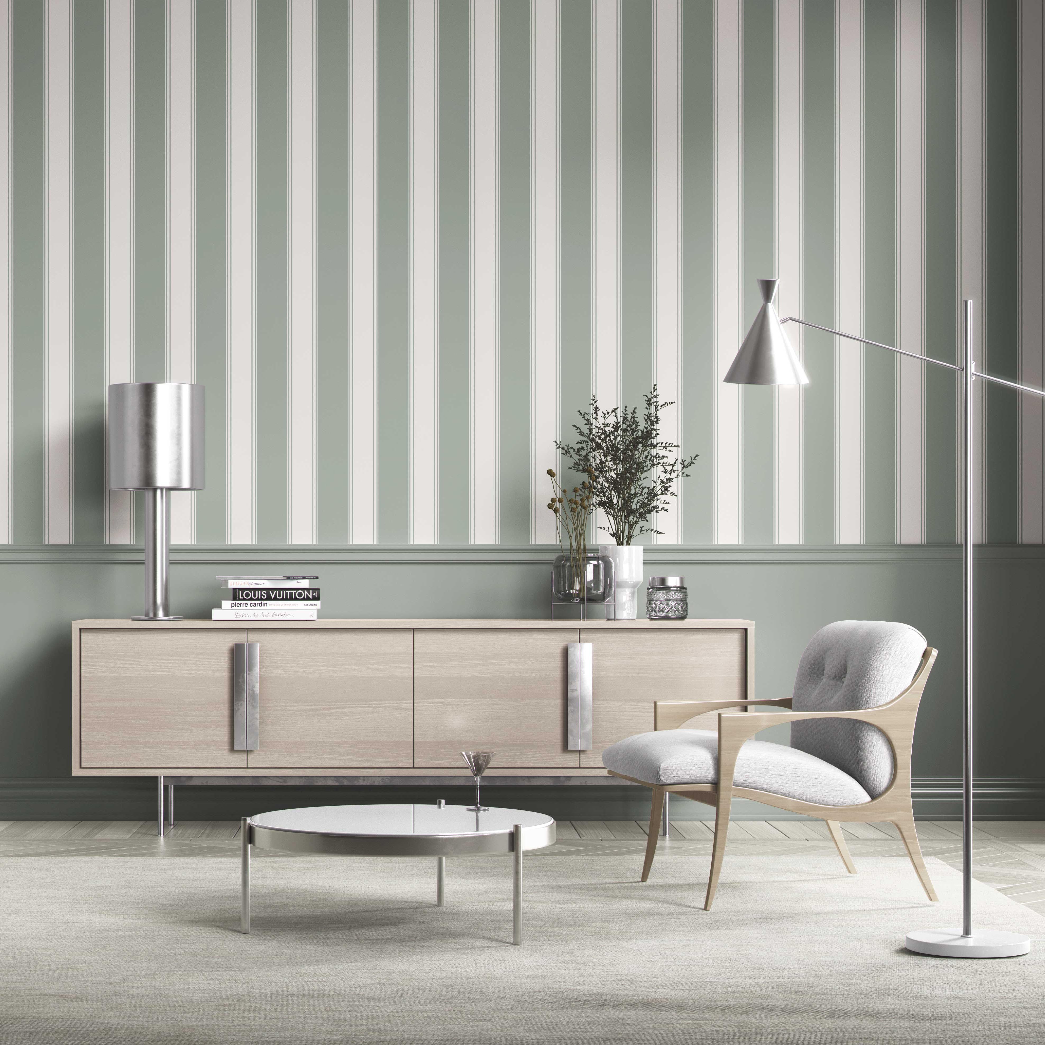 Geometric Striped Shower Toilet Wallpaper (Sage Green/ Gray)