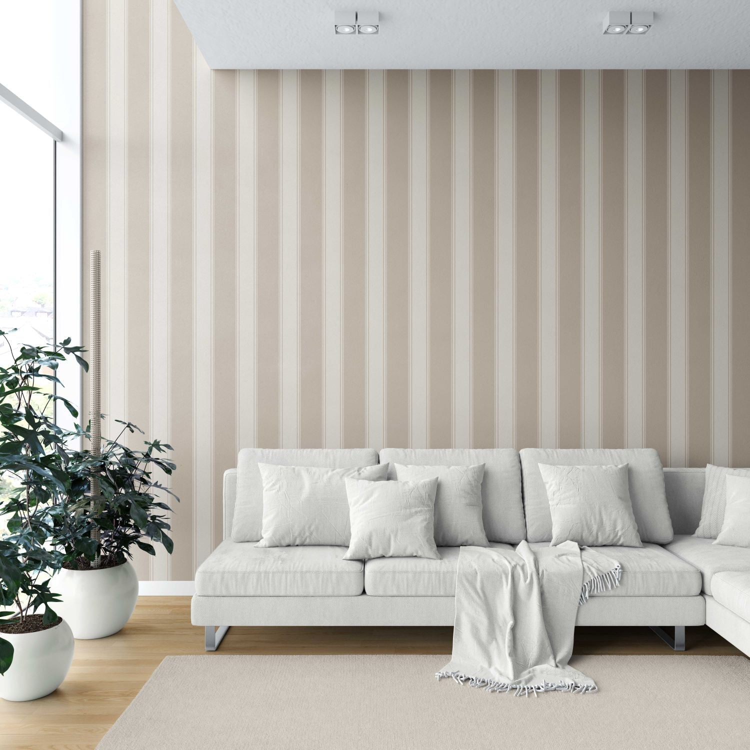 Neutral Geometric Striped Shower Toilet Wallpaper (Brown/ Beige)