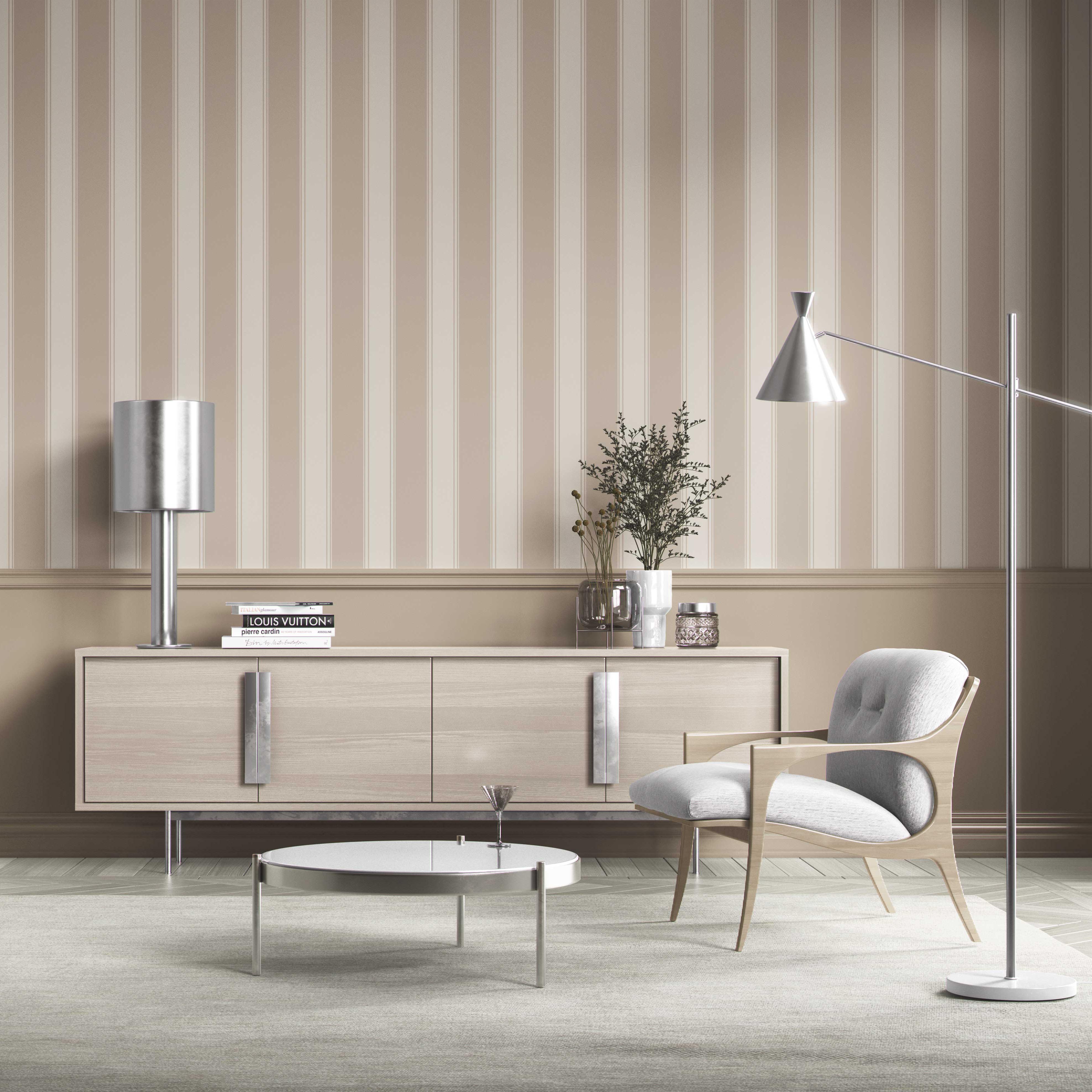 Neutral Geometric Striped Kitchen Wallpaper (Brown/ Beige)