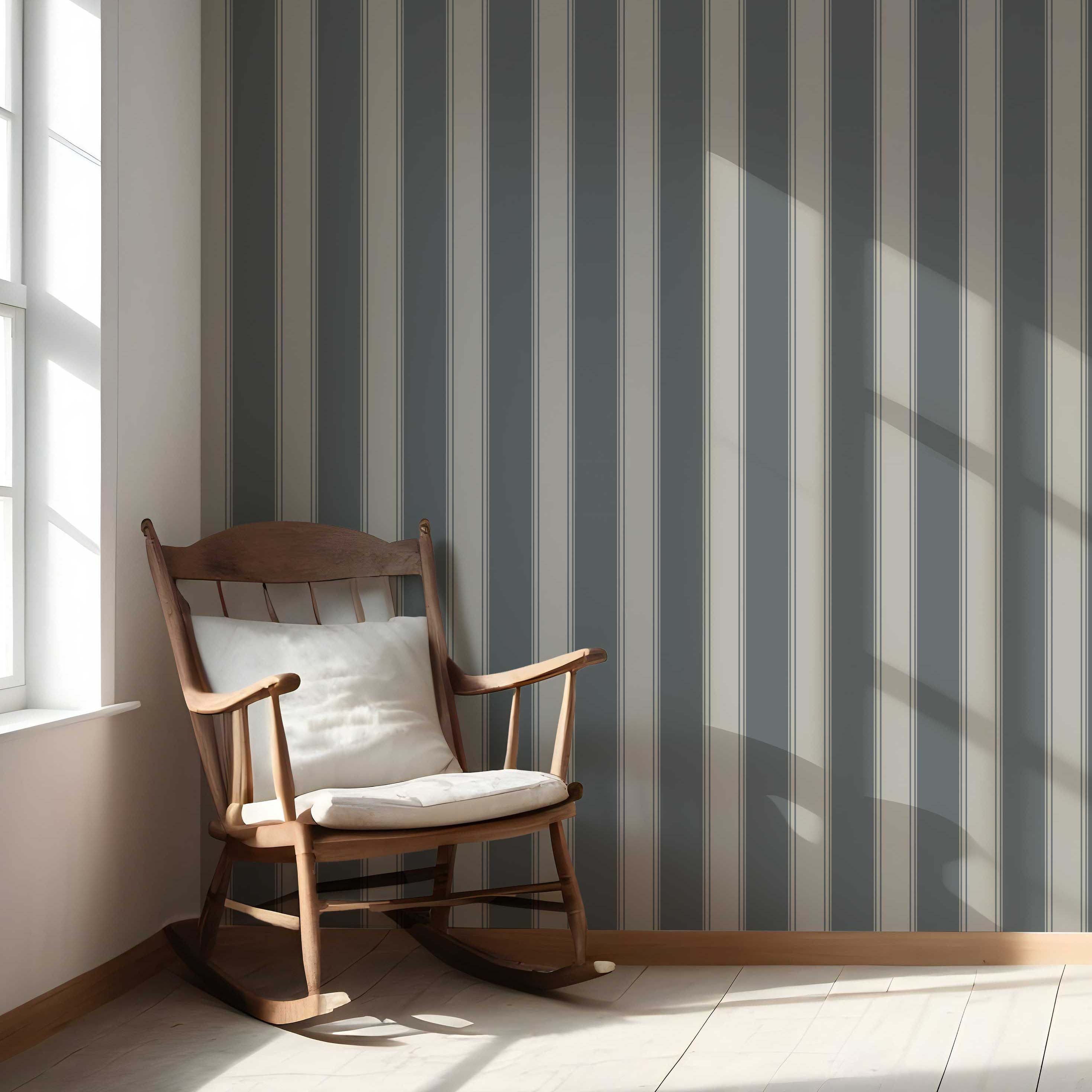 Neutral Geometric Striped Nursery Wallpaper Sample (Slate Gray)