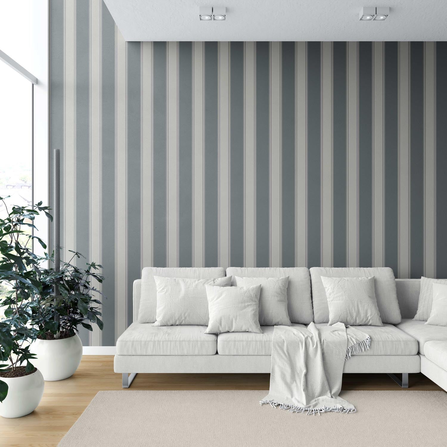 Neutral Geometric Striped Shower Toilet Wallpaper Sample (Slate Gray)